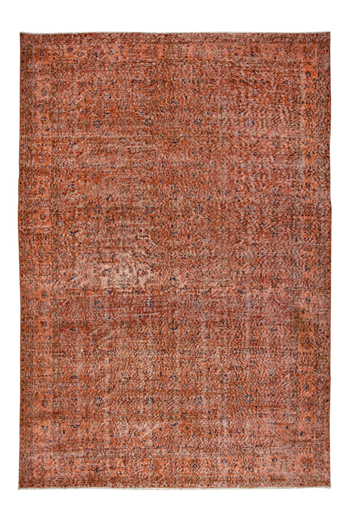 204x300 cm Eski El Yapımı Türk İşi Turuncu Halı, El Dokuma Turuncu Halı