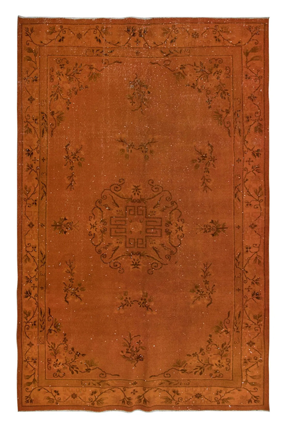 194x305 cm Turuncu El dokuması Halı, El Düğümlü Alan Halısı, Eski Türk Halısı