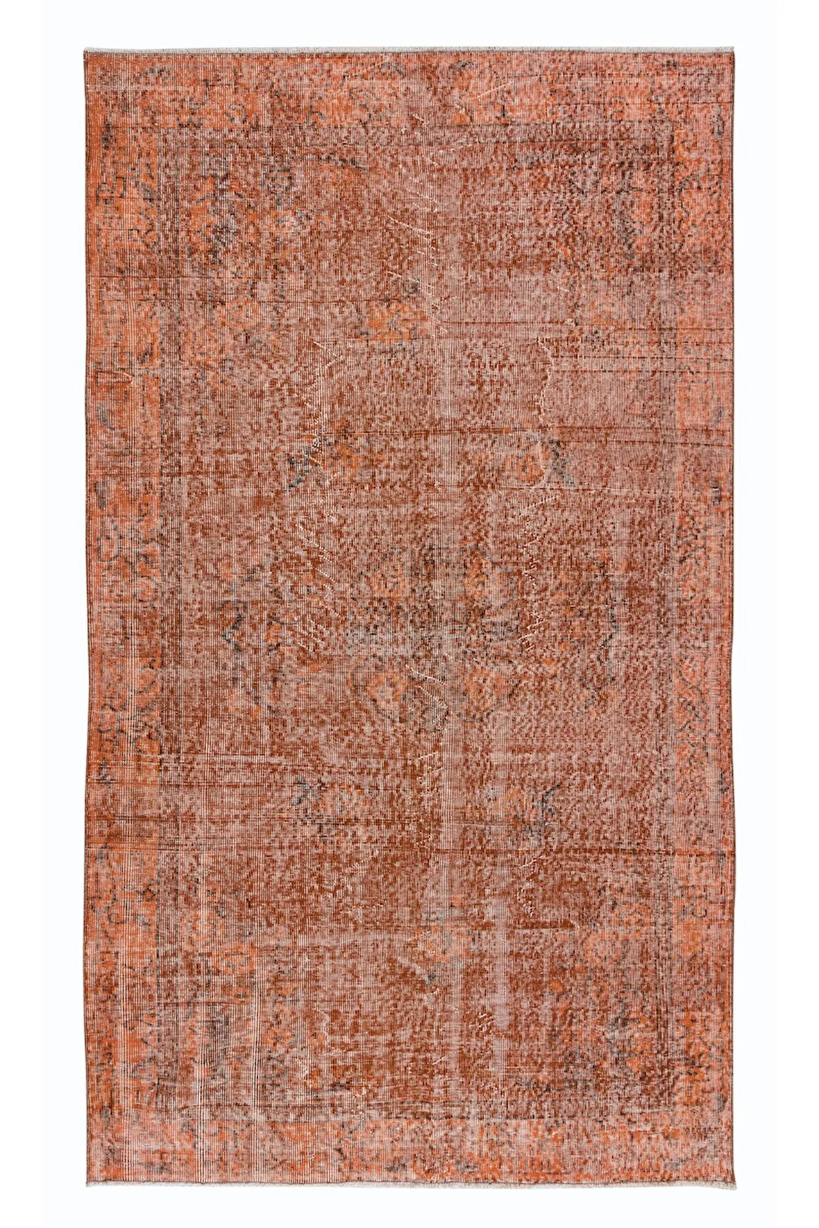 150x260 cm El Yapımı Turuncu Halı, El Dokuması Eski Halı, Yenilenmiş Türk Halısı
