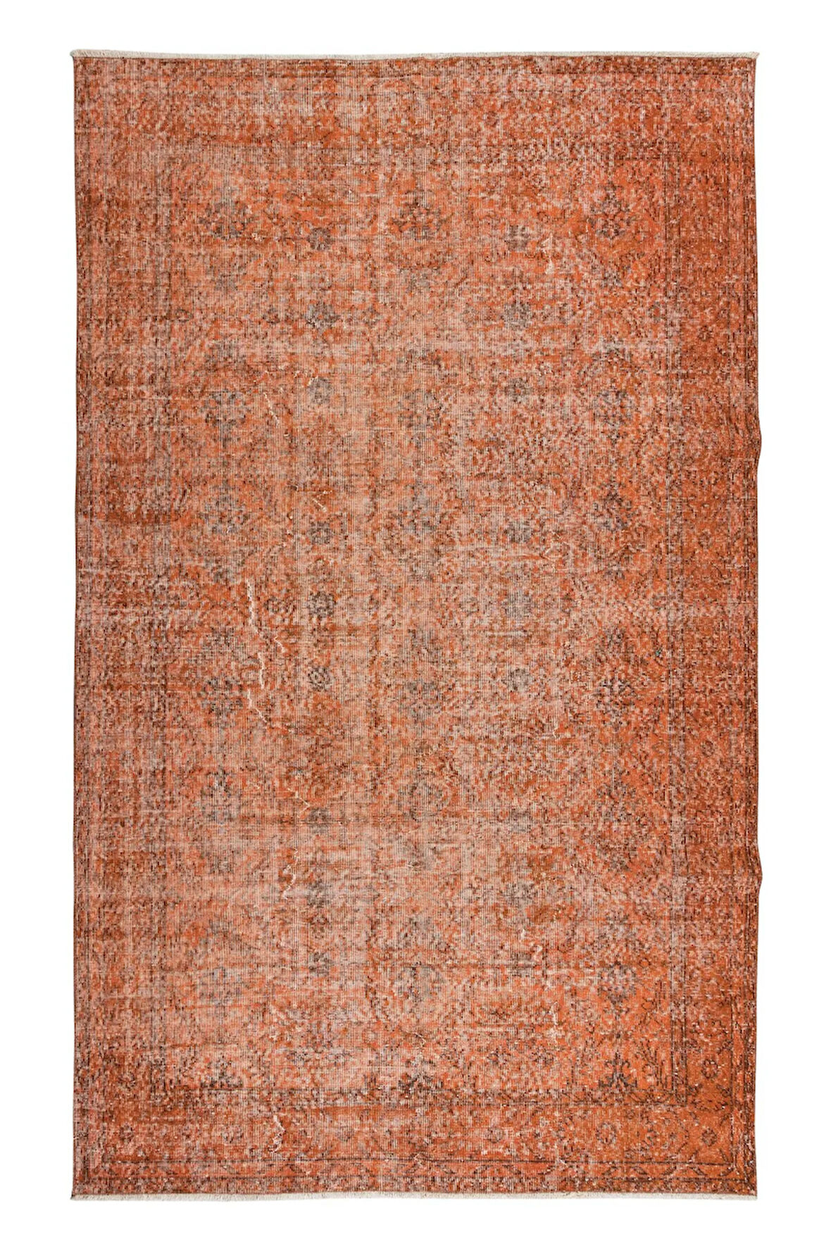174x288 cm Modern El Yapımı Halı, El Dokuma Halı, Turuncu Tonlarda Yenilenmiş Halı