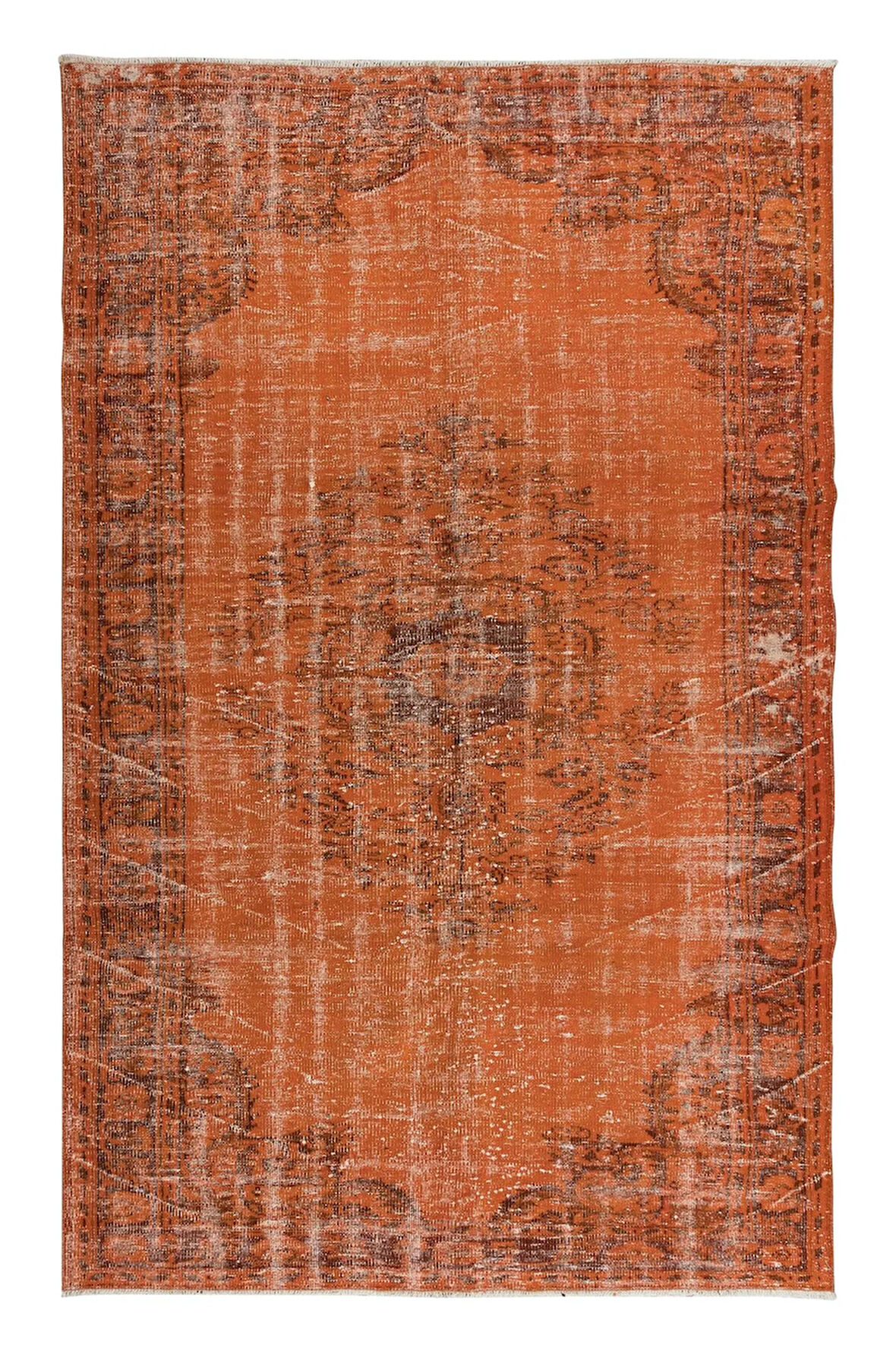 190x290 cm Turuncu Halı, Yenilenmiş El Dokuma Halı, El Yapımı Halı, El Düğümlü Modern Halı