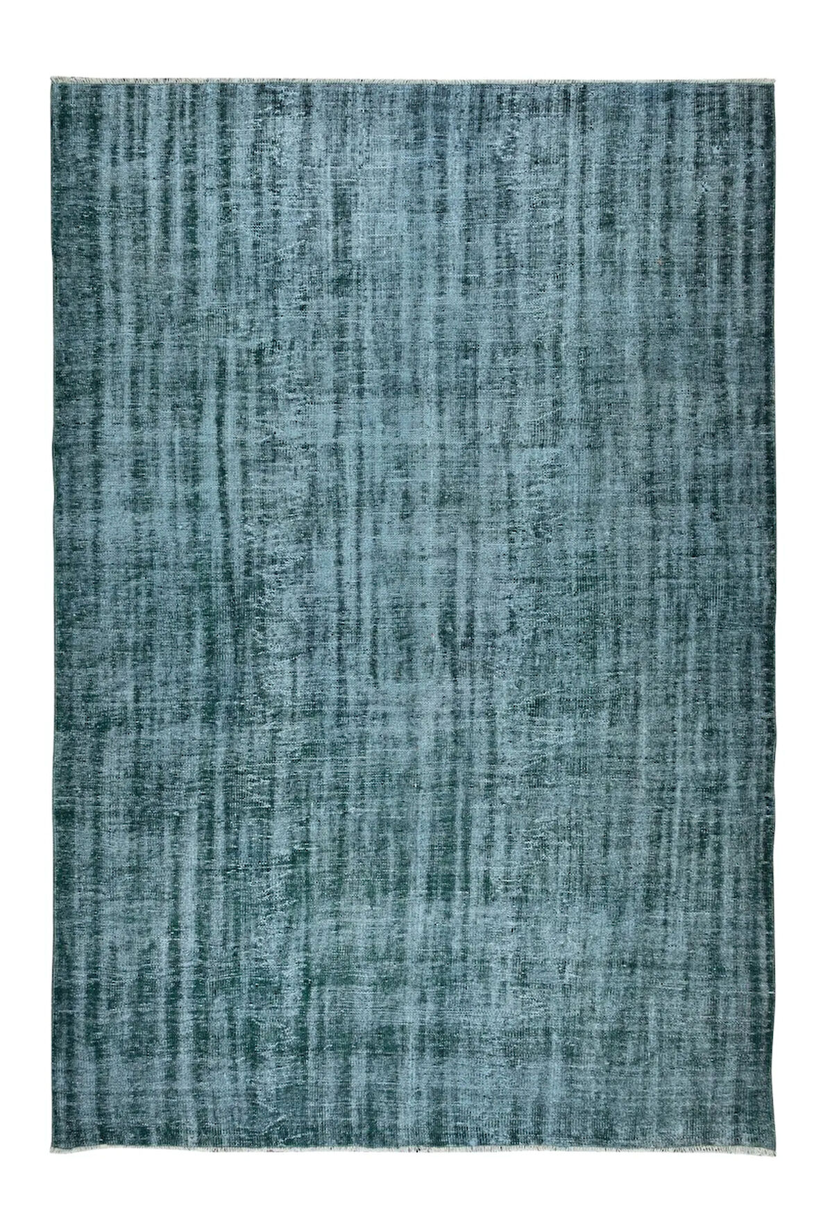 230x344 cm Yeniden Boyanmış Yeşil El Dokuma Halı, El Yapımı Eski Halı