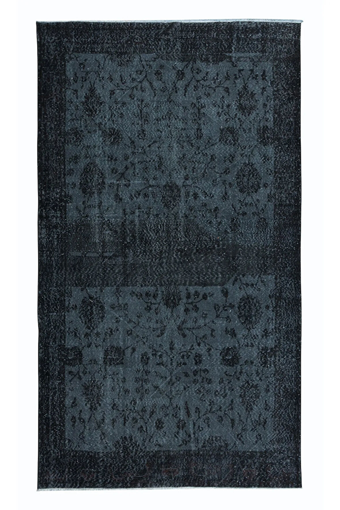 167x297 cm Siyah El Yapımı Halı, Yenilenmiş Eski Halı, Yeniden Boyanmış Modern Halı