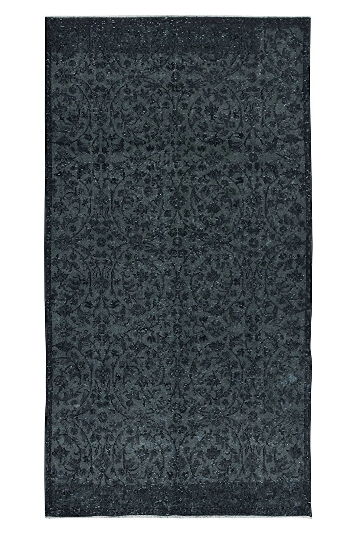 143x266 cm El Dokuması Gri & Siyah Halı, Çiçek Desenli Modern Halı