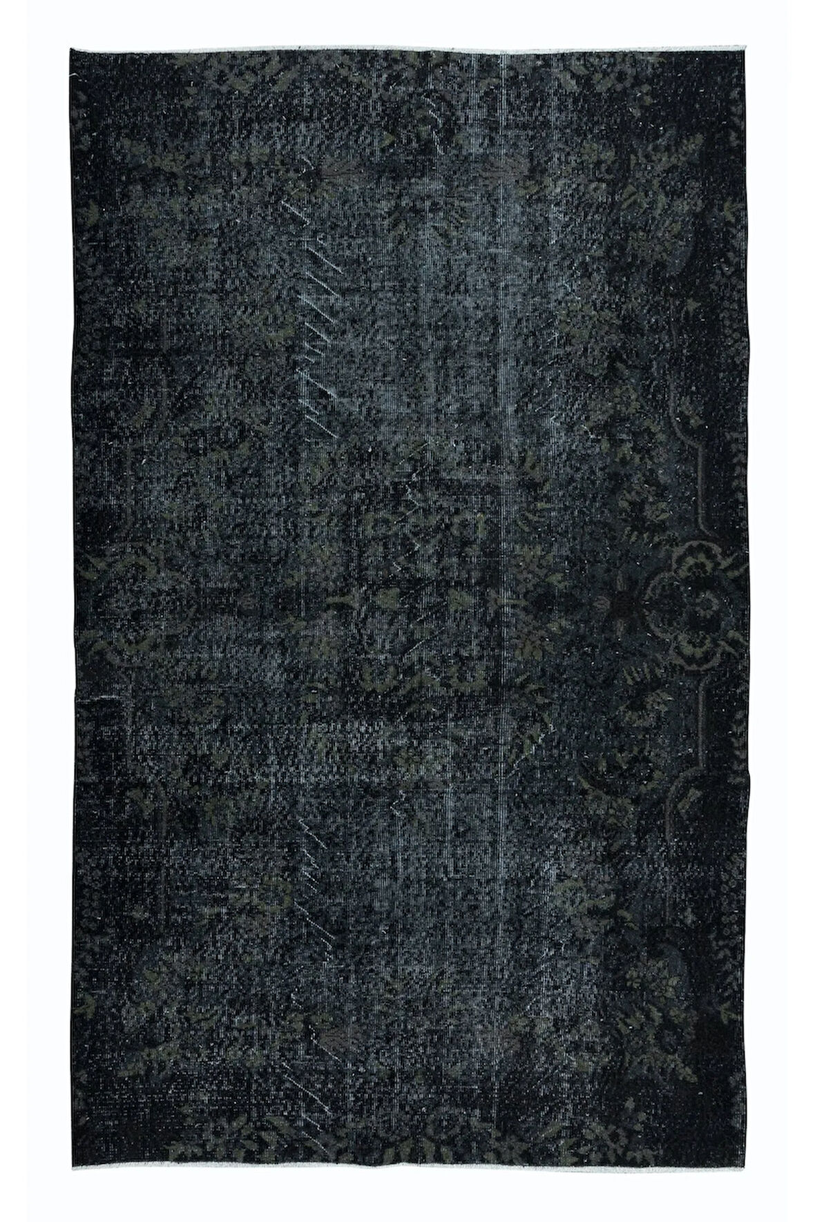 165x267 cm Siyah & Gri Renkli El Dokuması Halı, Yenilenmiş Modern Türk Halısı