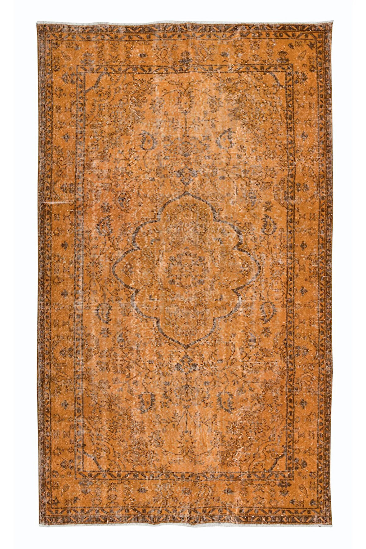 158x266 cm Eski El Yapımı Türk İşi Turuncu Halı, El Dokuma Turuncu Halı