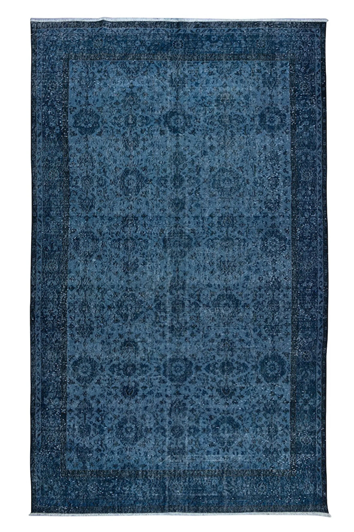 195x323 cm Eski El Yapımı Türk İşi Halı, El Dokuma Mavi Halı