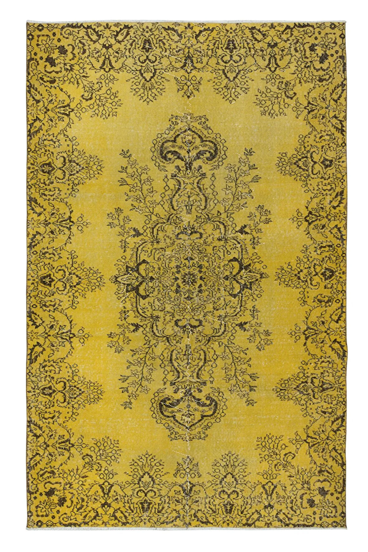 185x287 cm Sarı Halı, El Dokuması Modern Halı, Salon Halısı