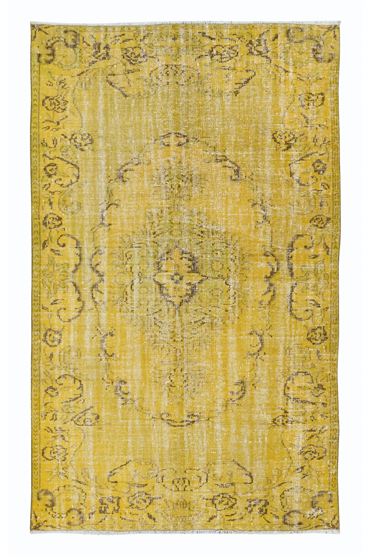 164x261 cm Sarı Halı, Yenilenmiş Türk Halısı, Modern El Dokuması Halı