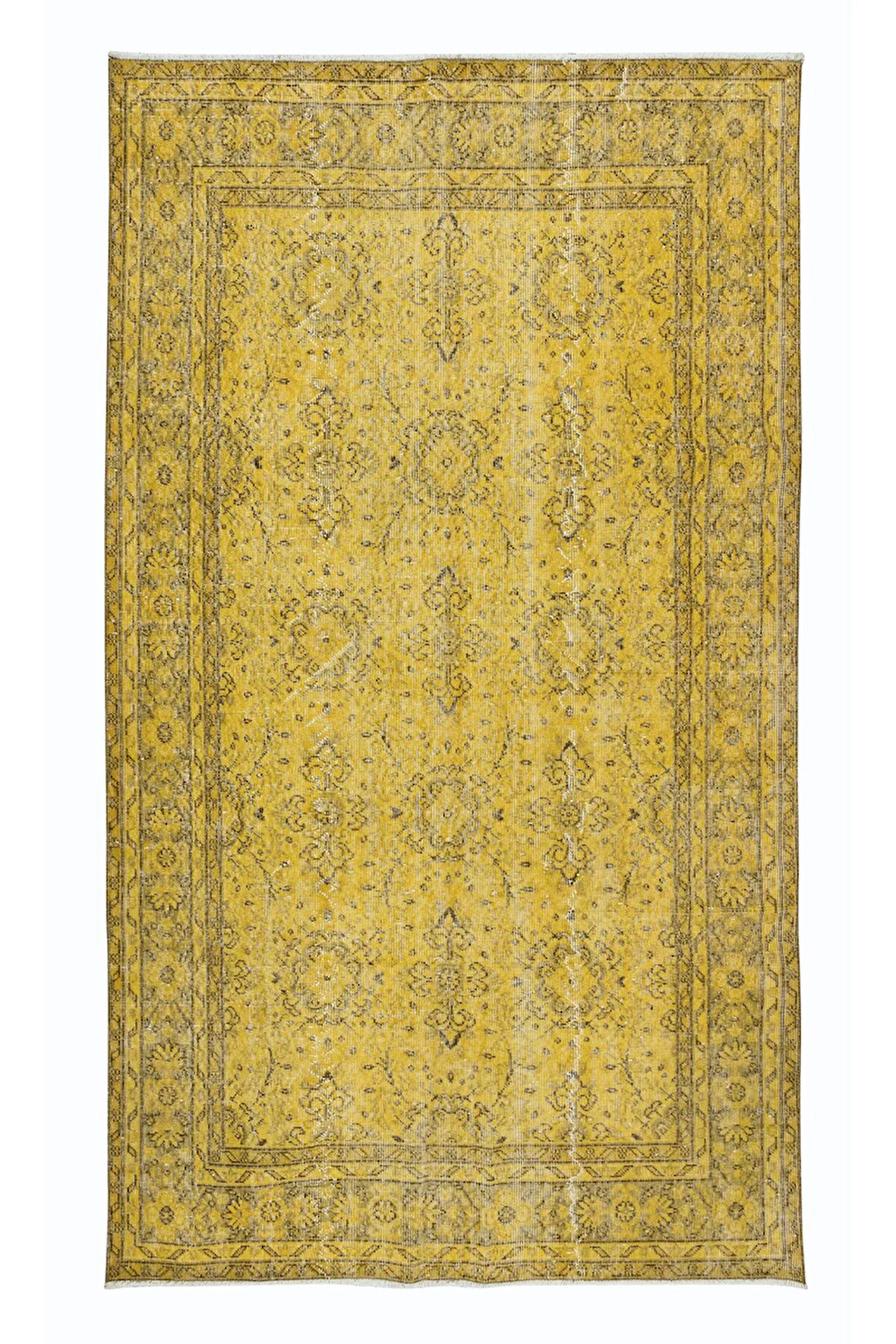 153x260 cm Sarı Modern El Düğümlü Halı, Yenilenmiş El Dokuma Halı