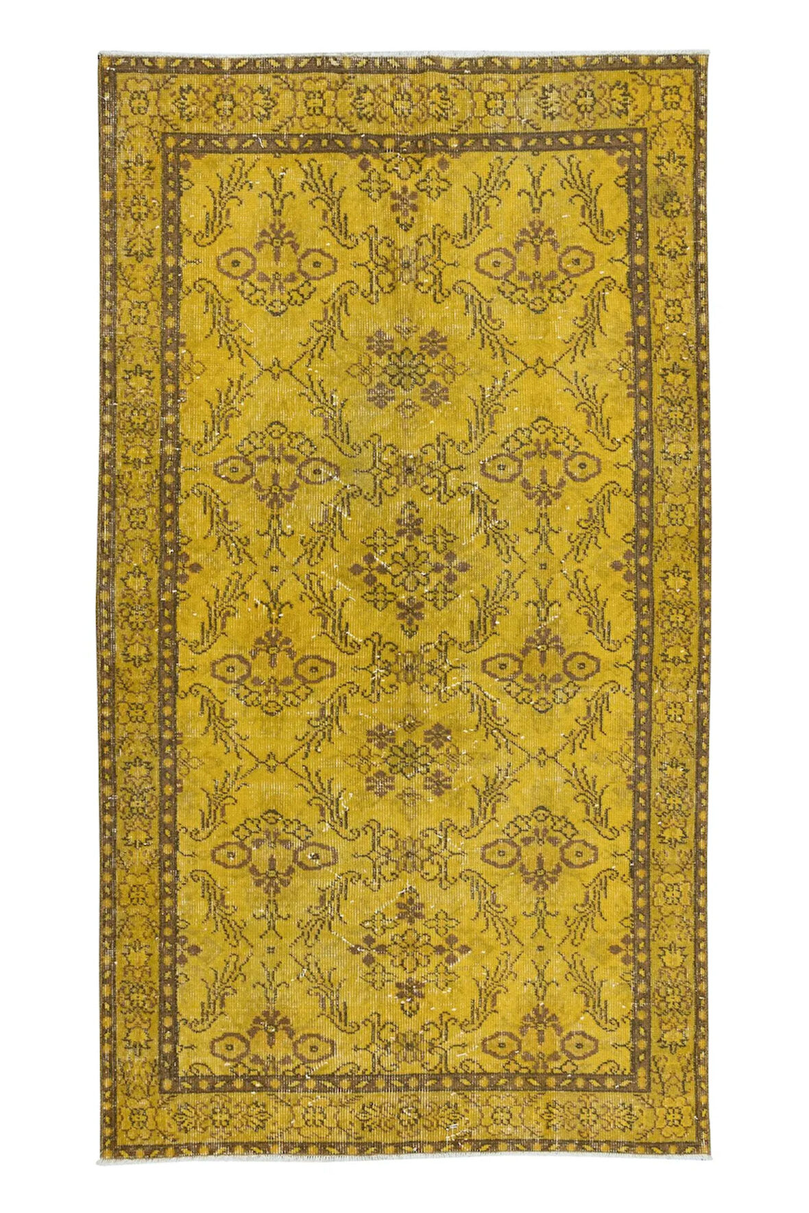 115x206 cm El Dokuma Sarı Yenilenmiş Yünlü Halı