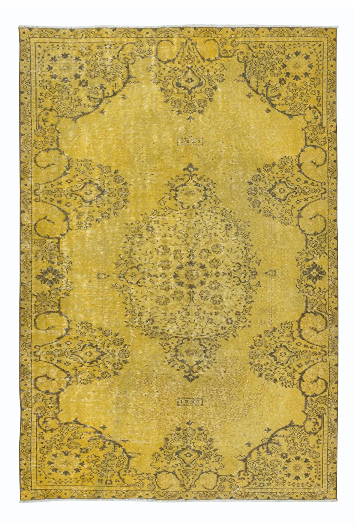 166x242 cm El Dokuma Modern Halı, El Düğümlü Sarı Yenilenmiş Türk Halısı