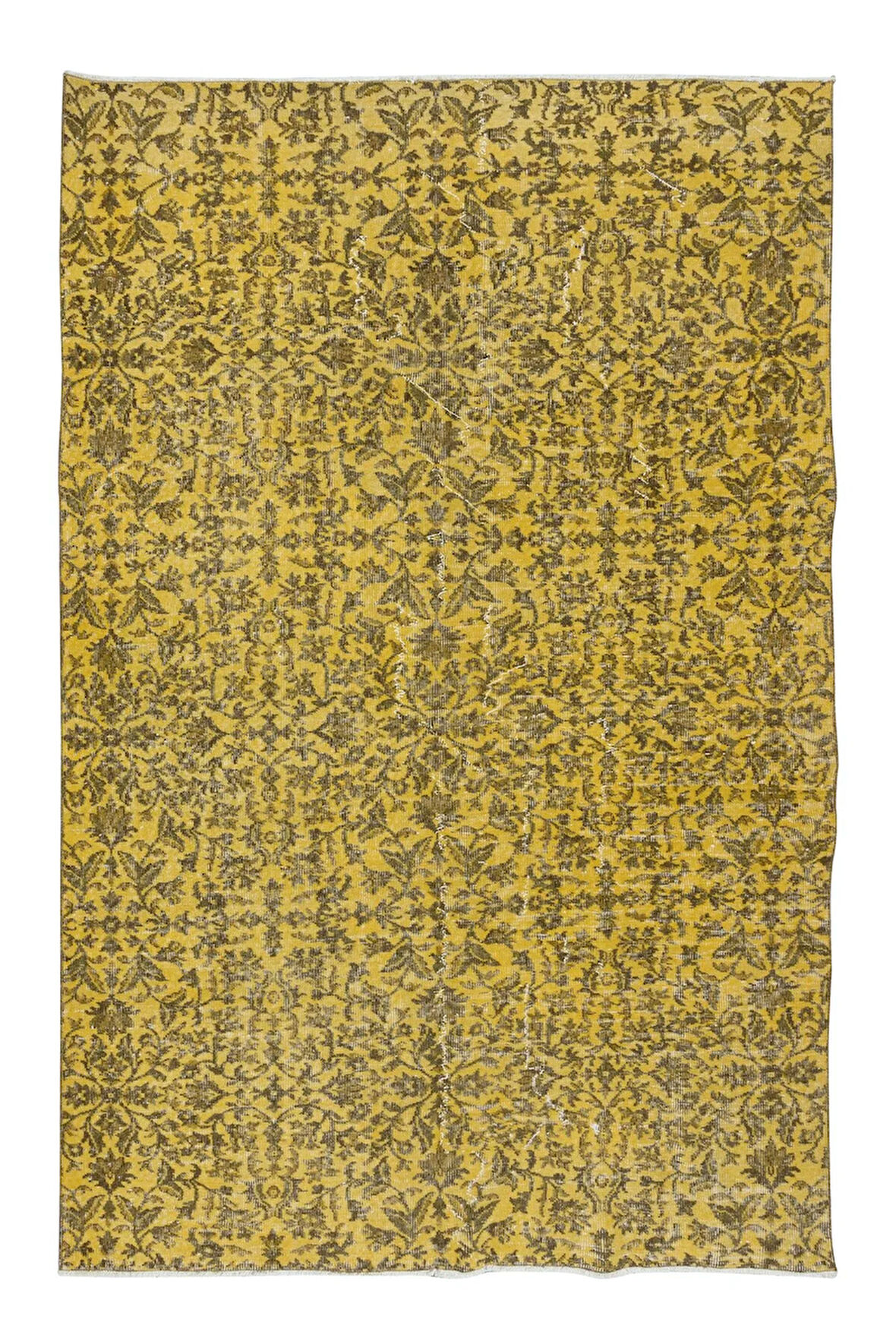 180x274 cm Geleneksel El Düğümlü Türk Halısı, Yenilenmiş Sarı Türk Halısı
