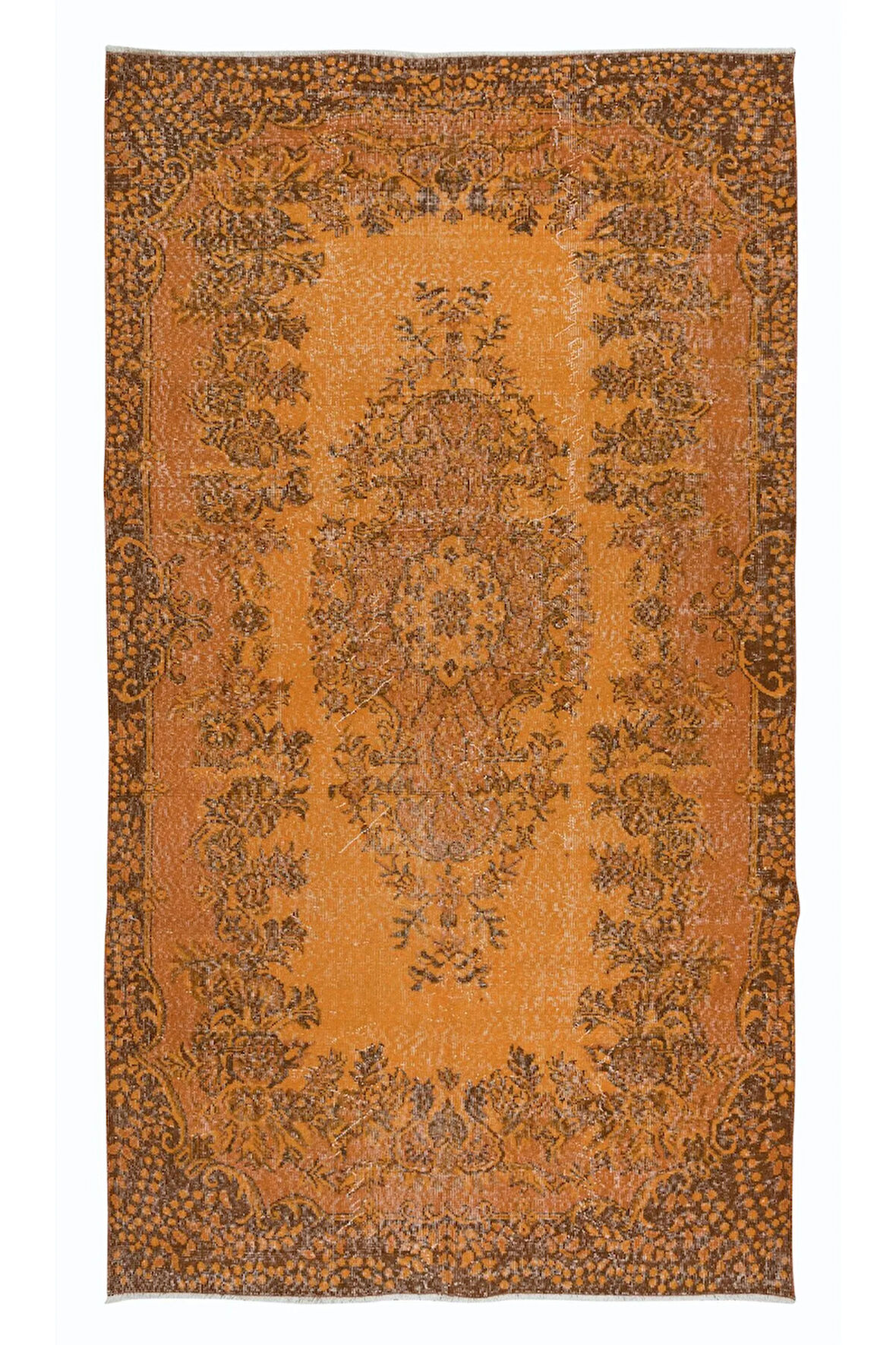 158x275 cm Turuncu El dokuması Halı, El Düğümlü Alan Halısı, Eski Türk Halısı