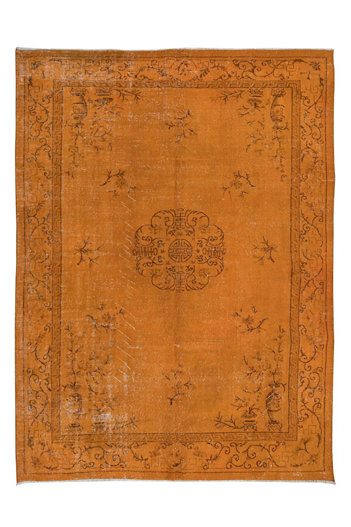 204x277 cm Turuncu Tonlarda El Dokuması Halı, Modern El Düğümlü Halı, Eski Türk Halısı