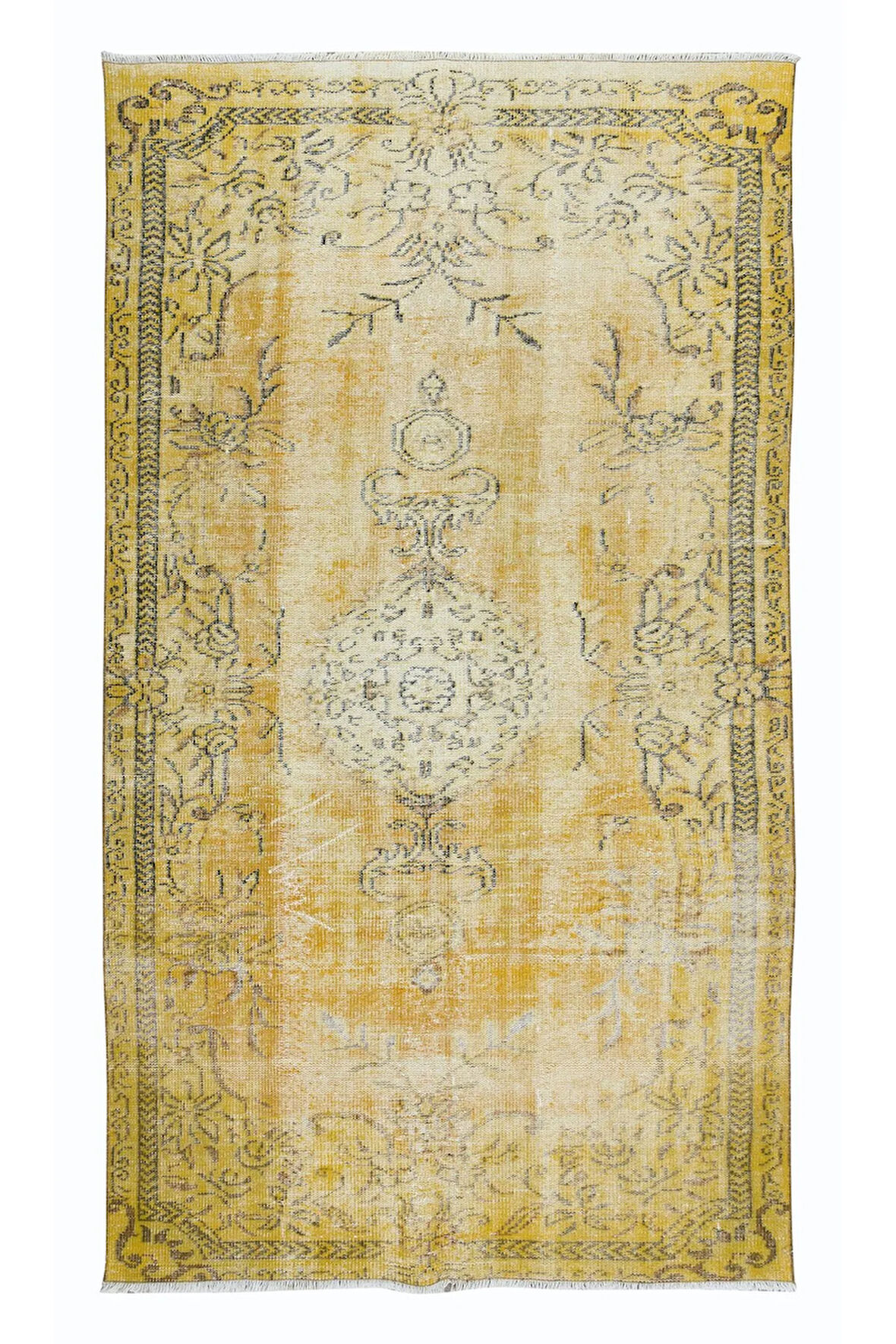 161x273 cm Modern Ev Dekoru El Dokuması Sarı Türk Halısı, Yünlü Oturma Odası Halısı