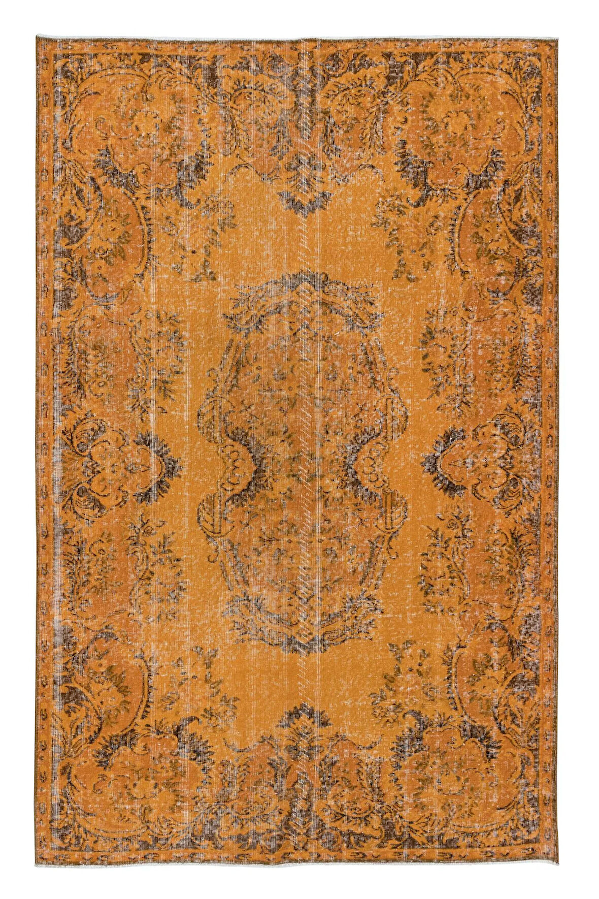 186x282 cm El Yapımı Turuncu Halı, El Dokuması Eski Halı, Yenilenmiş Türk Halısı