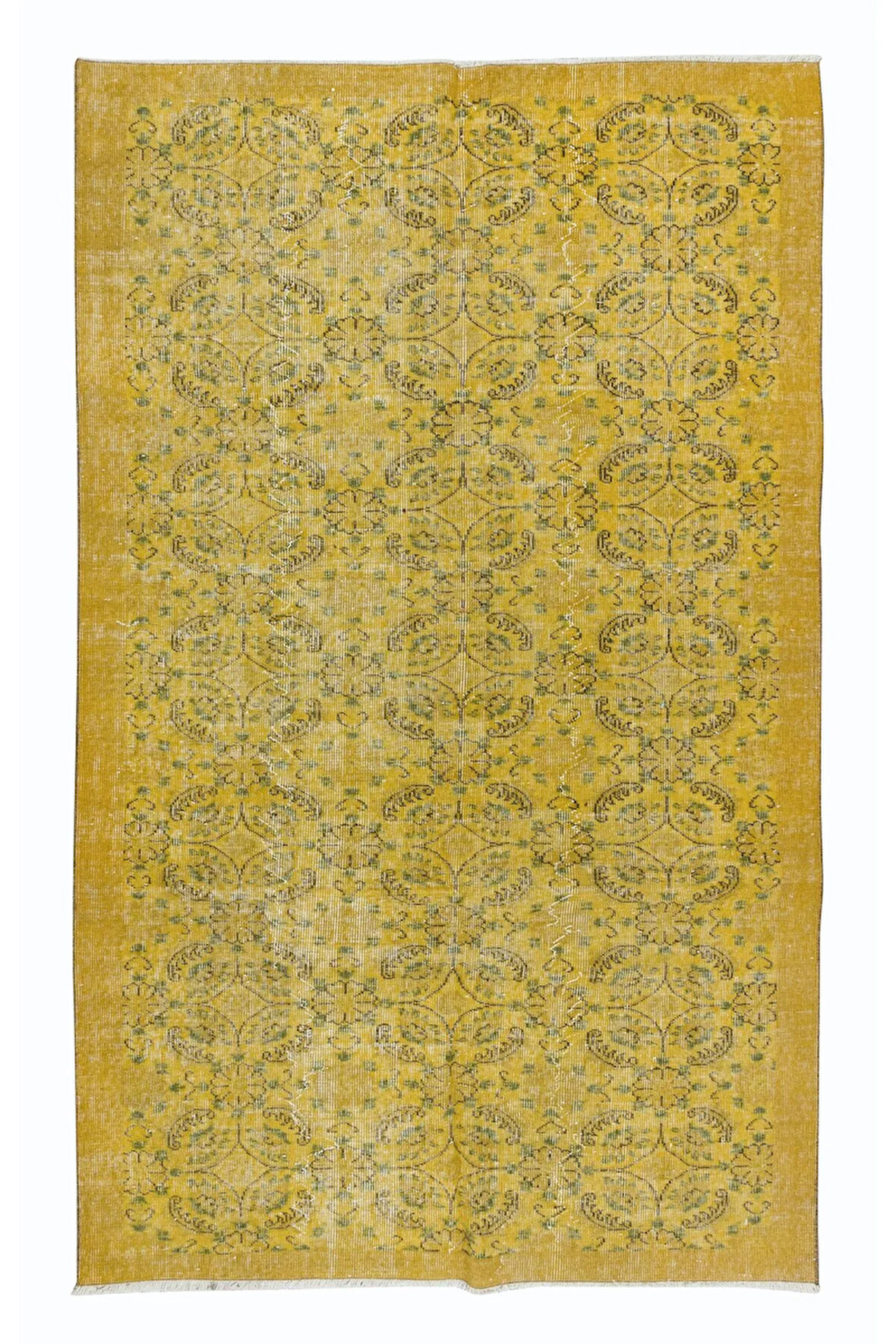 161x258 cm Sarı Halı, Yenilenmiş Türk Halısı, Modern El Dokuması Halı