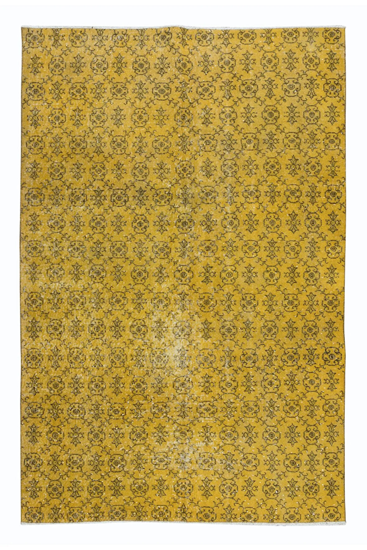 155x232 cm Sarı Modern El Düğümlü Halı, Yenilenmiş El Dokuma Halı