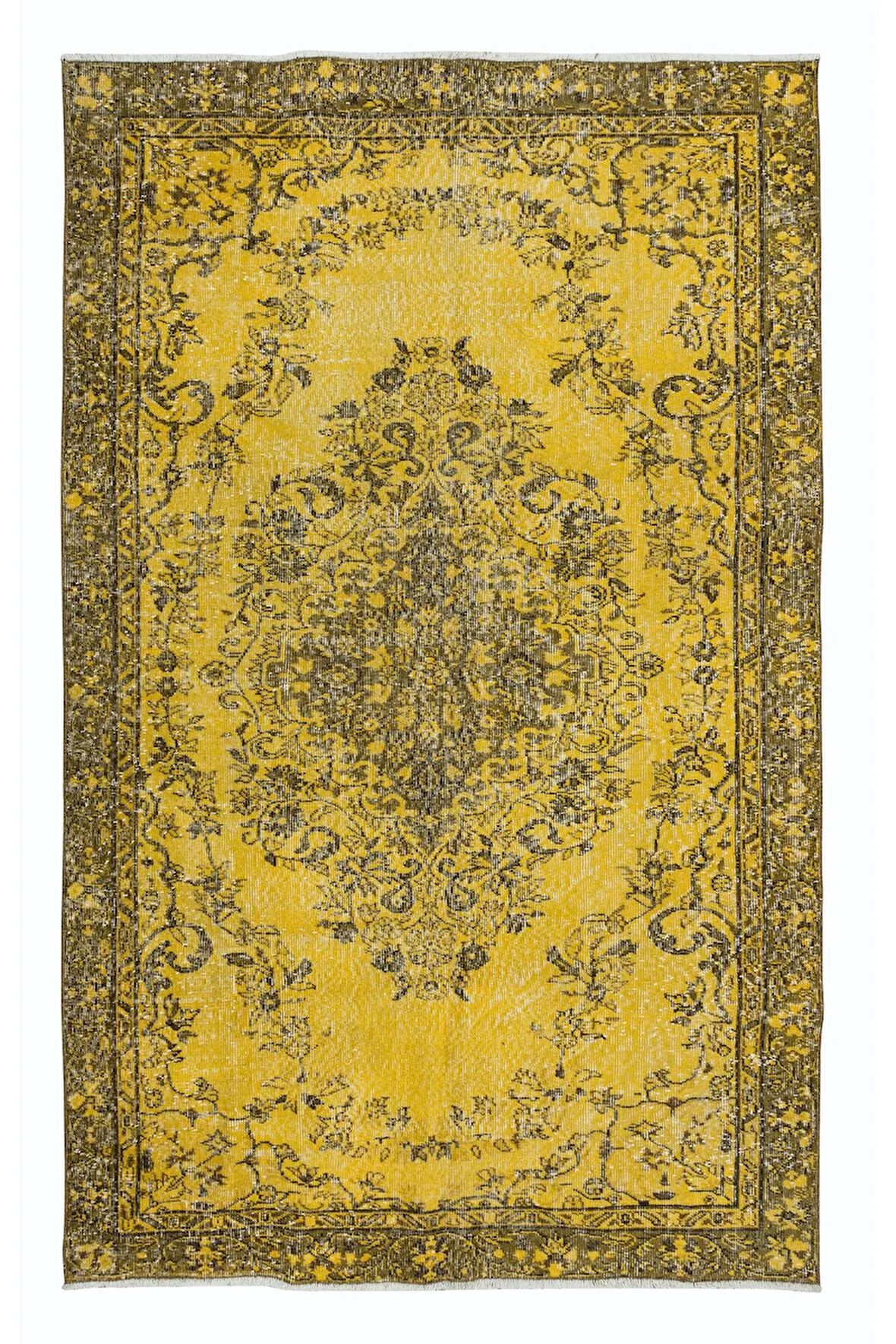 163x256 cm El Dokuma Sarı Yenilenmiş Yünlü Halı