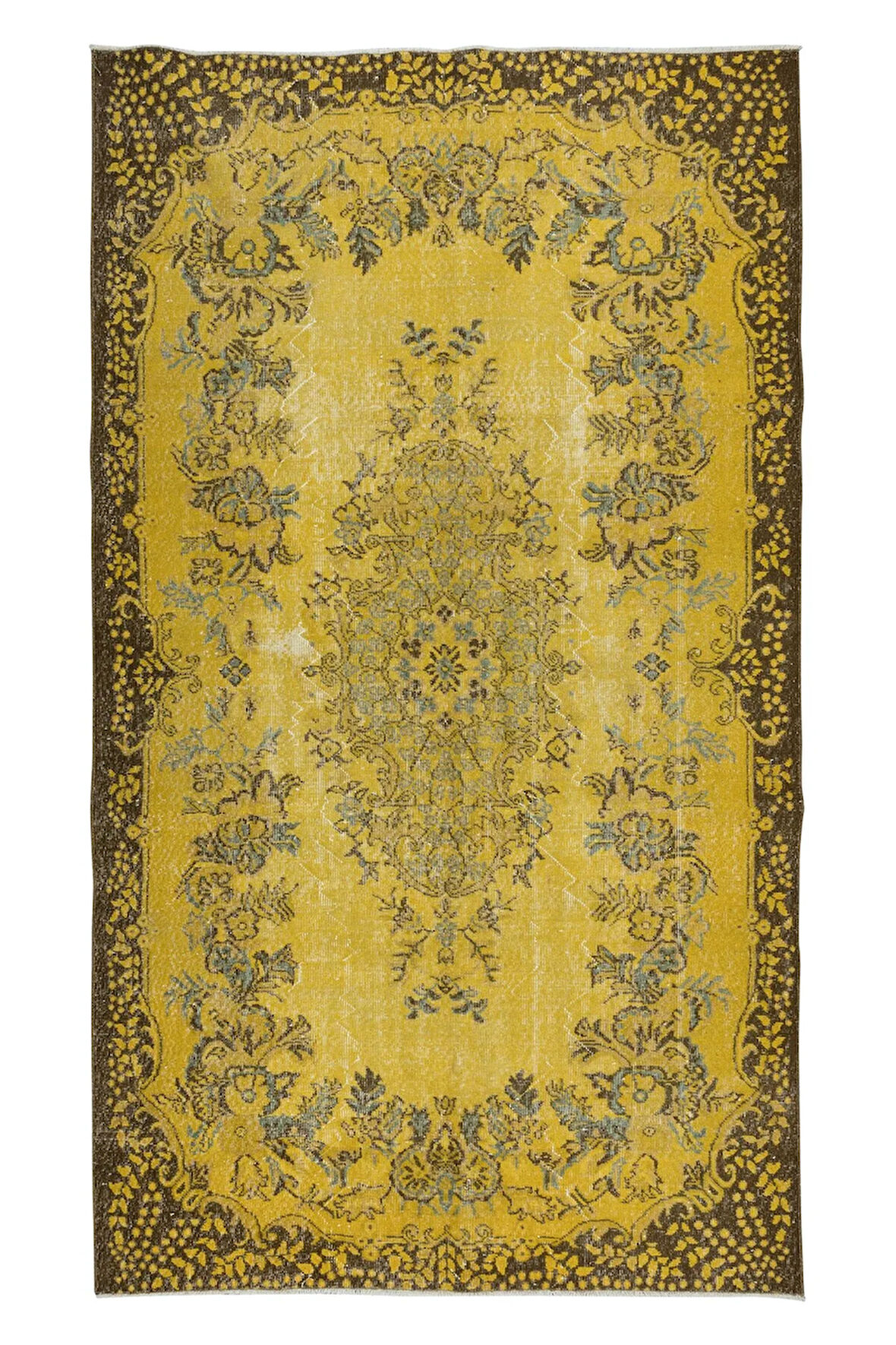 167x292 cm Geleneksel El Düğümlü Türk Halısı, Yenilenmiş Sarı Türk Halısı