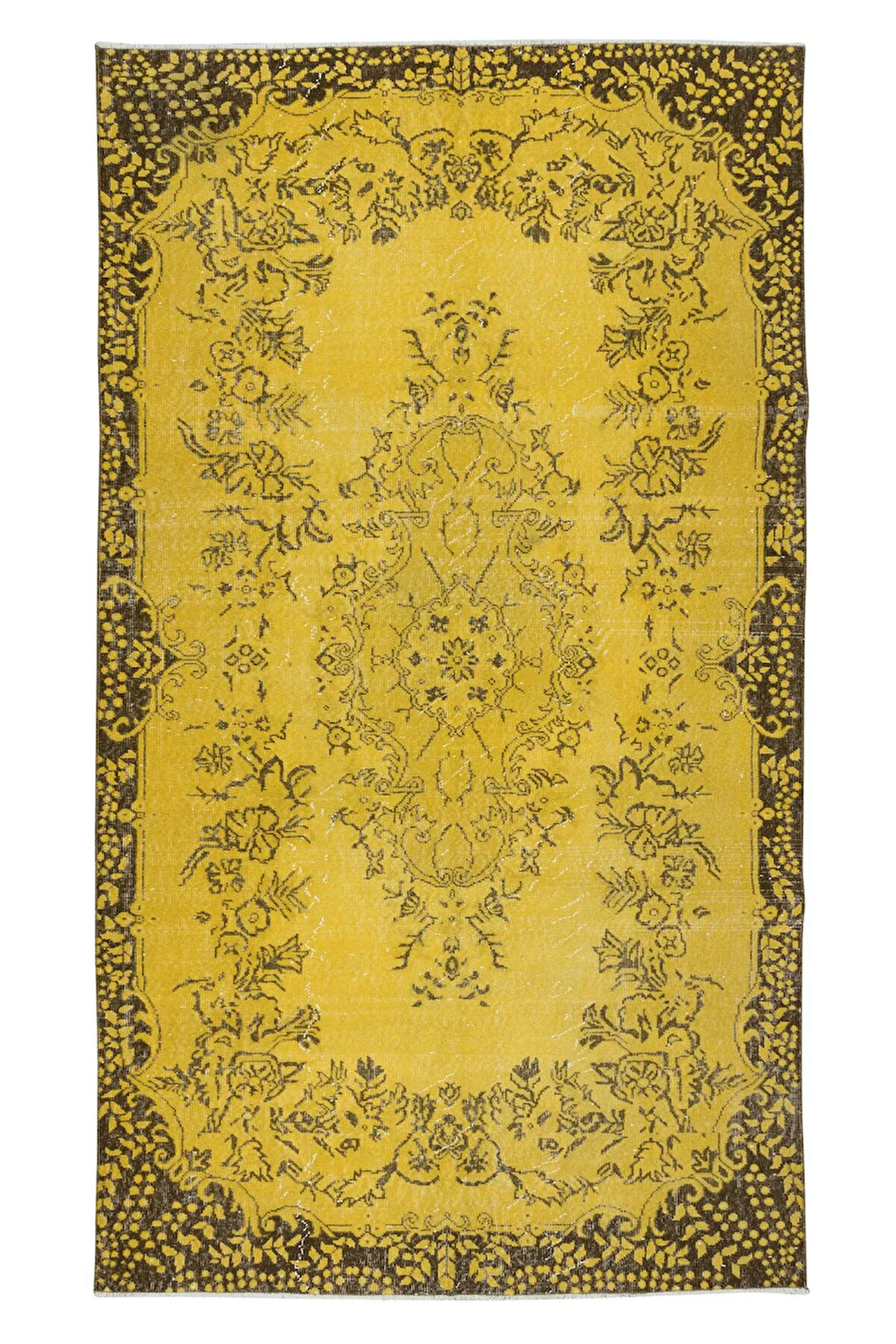 166x288 cm El dokuması Türk işi Halı, Yünlü El yapımı Sarı Halı