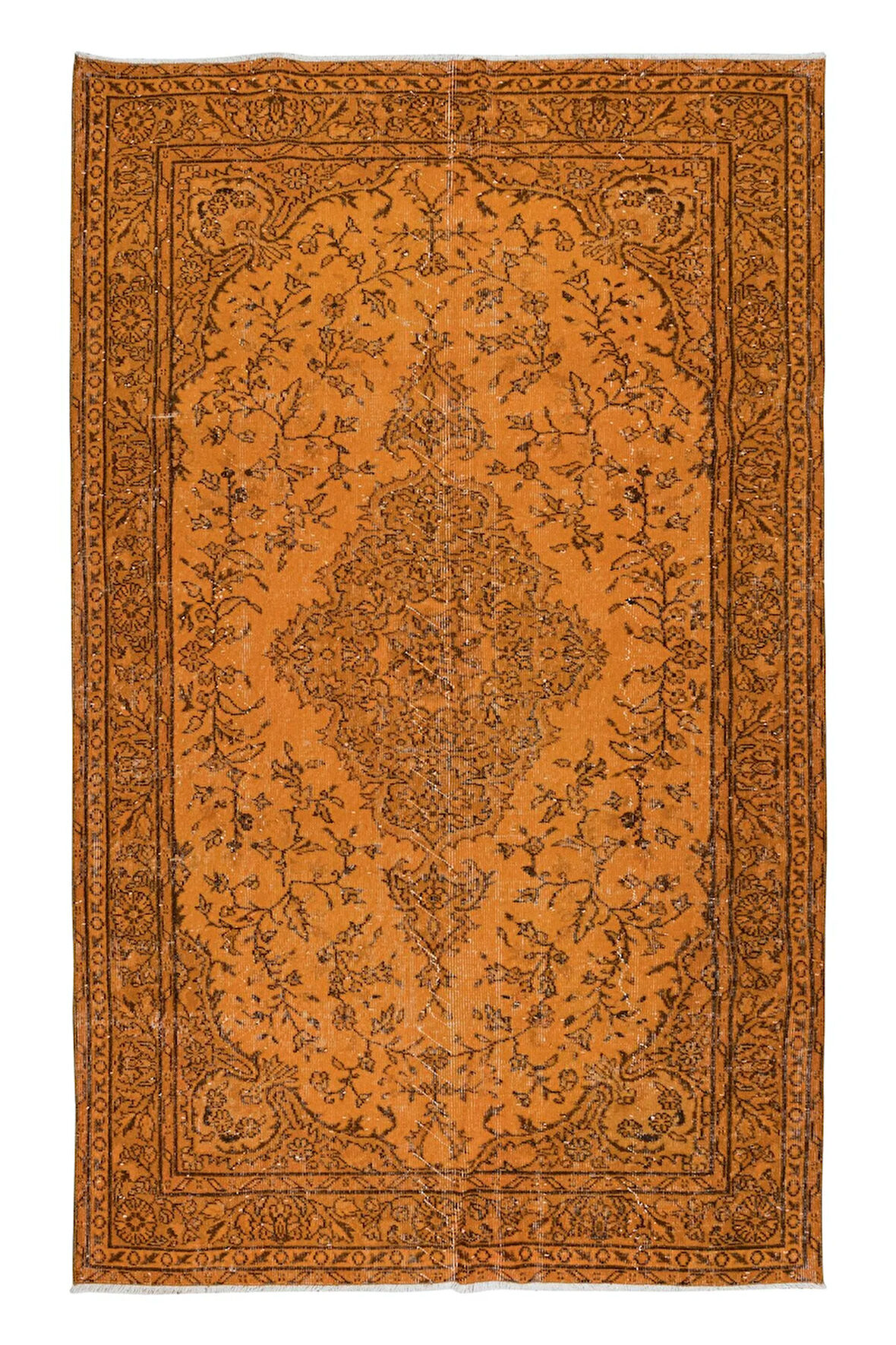 172x277 cm Turuncu Yeniden Boyanmış Alan Halısı, Oturma Odası Halısı, El Yapımı Halı