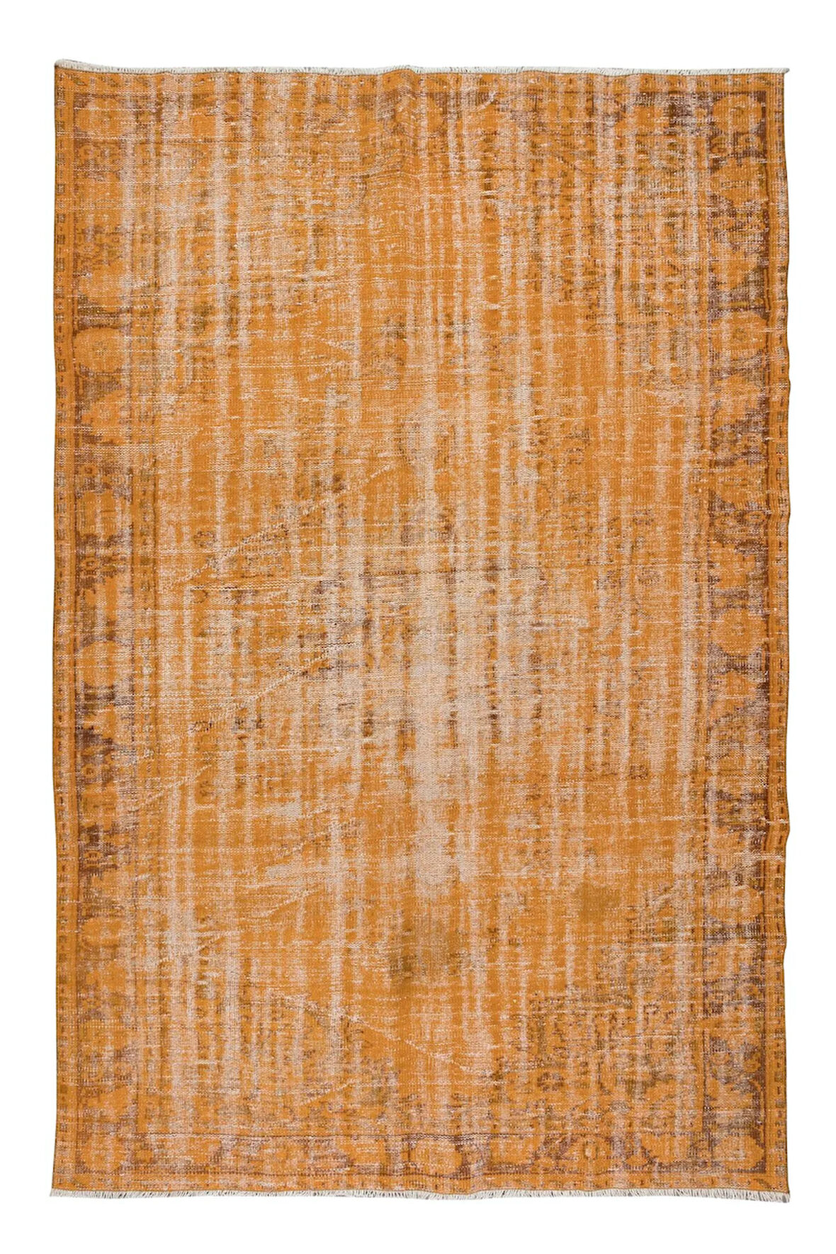 180x276 cm Modern El Yapımı Halı, El Dokuma Halı, Turuncu Tonlarda Yenilenmiş Halı