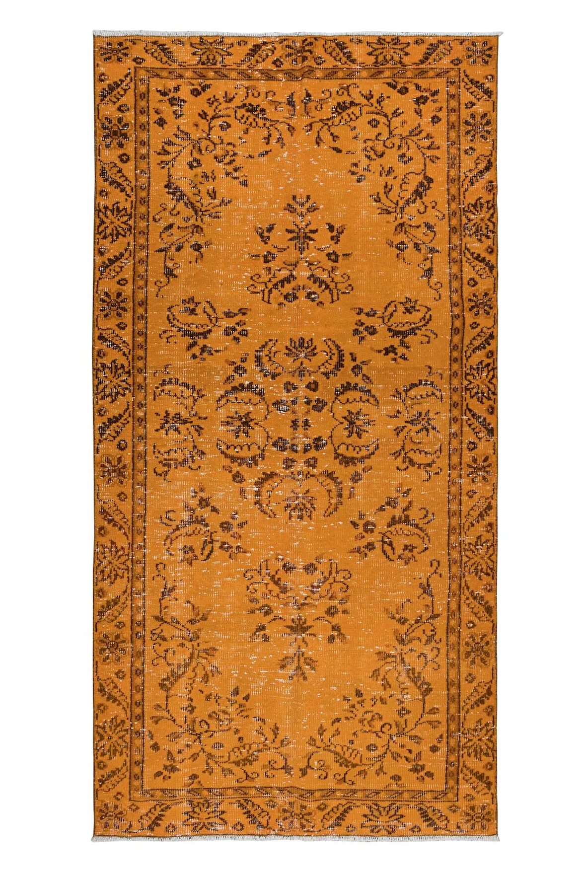 136x265 cm Turuncu Halı, Yenilenmiş El Dokuma Halı, El Yapımı Halı, El Düğümlü Modern H