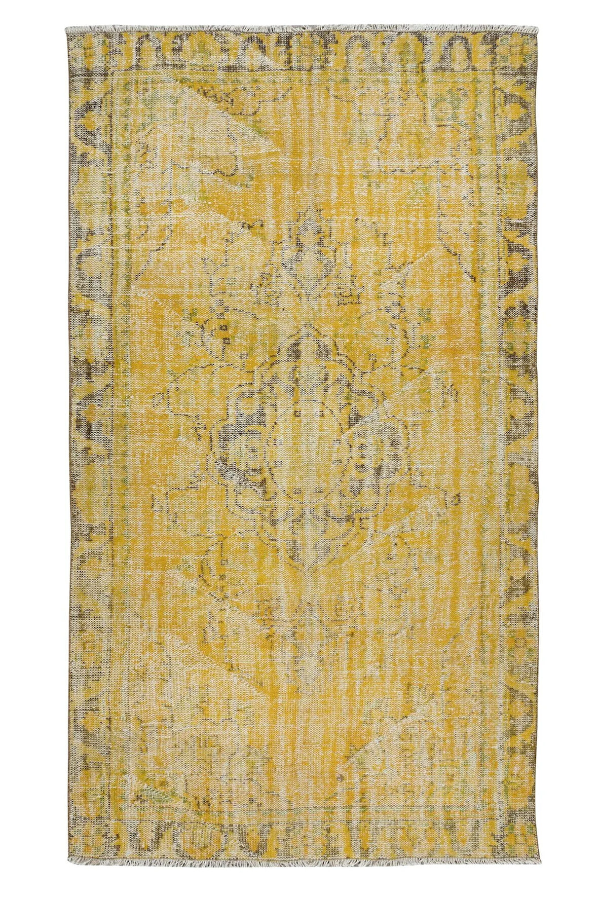172x290 cm Modern Ev Dekoru El Dokuması Sarı Türk Halısı, Yünlü Oturma Odası Halısı