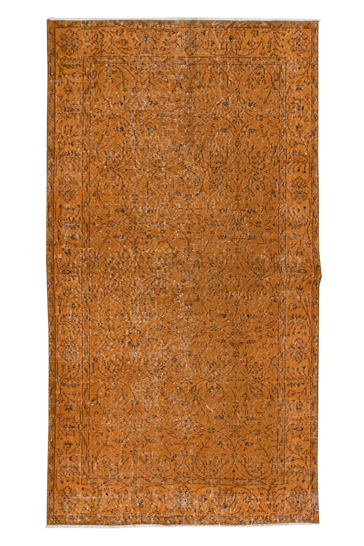 110x206 cm Turuncu El dokuması Halı, El Düğümlü Alan Halısı, Eski Türk Halısı