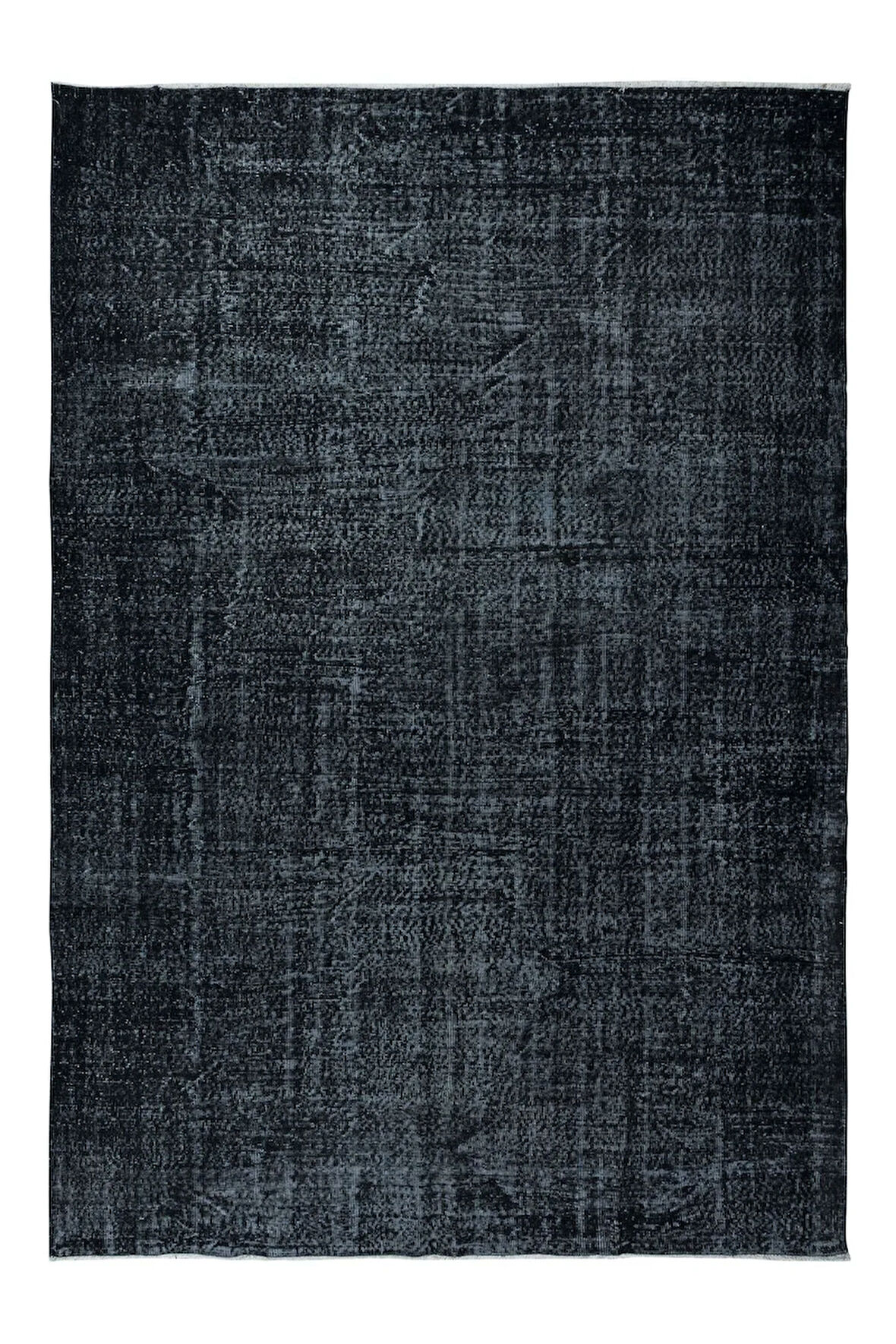 214x309 cm Yeniden Boyanmış Siyah El Dokuma Halı, El Yapımı Eski Halı