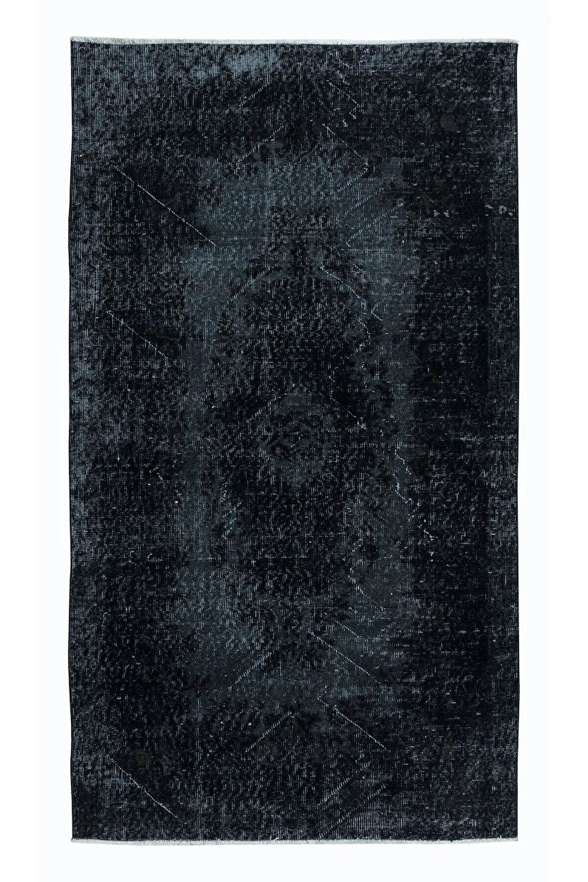 114x200 cm Siyah ve Kömür Grisi El Dokuması Küçük Halı, Modern El Düğümlü Eski Halı