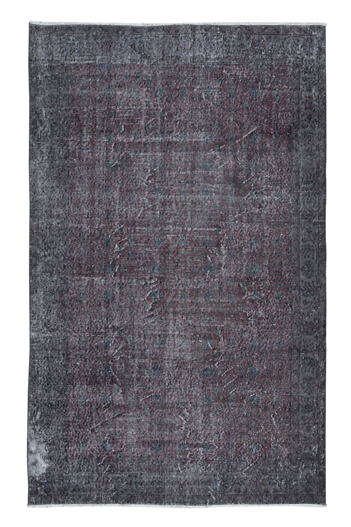 180x282 cm Modern El Yapımı Halı, Gri Eskitilmiş Halı, Gri Ev Dekoru