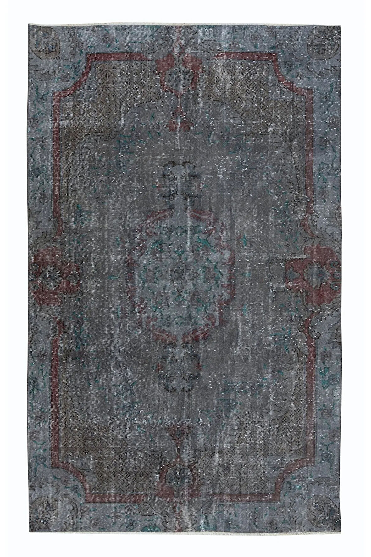 161x250 cm Gri El Yapımı Halı, Yenilenmiş Yün ve Pamuktan Yapılmış Eski Türk Halısı