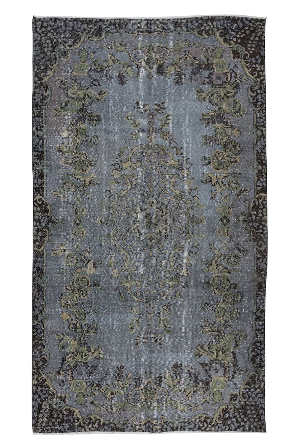 173x297 cm Gri El Yapımı Halı, Yenilenmiş Eski Halı, Yeniden Boyanmış Modern Halı