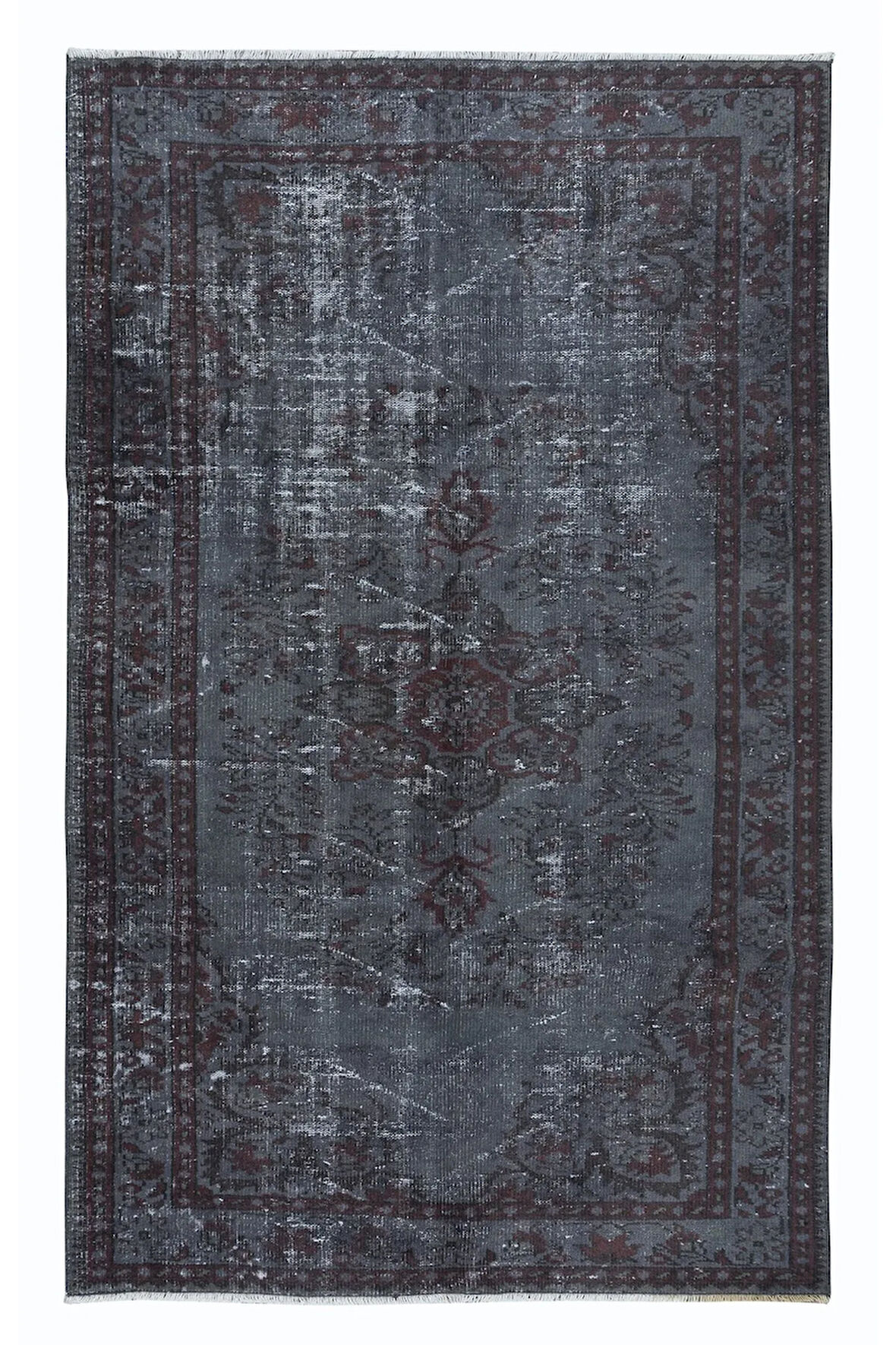 164x256 cm Eski El Yapımı Türk İşi Halı, El Dokuma Gri Halı
