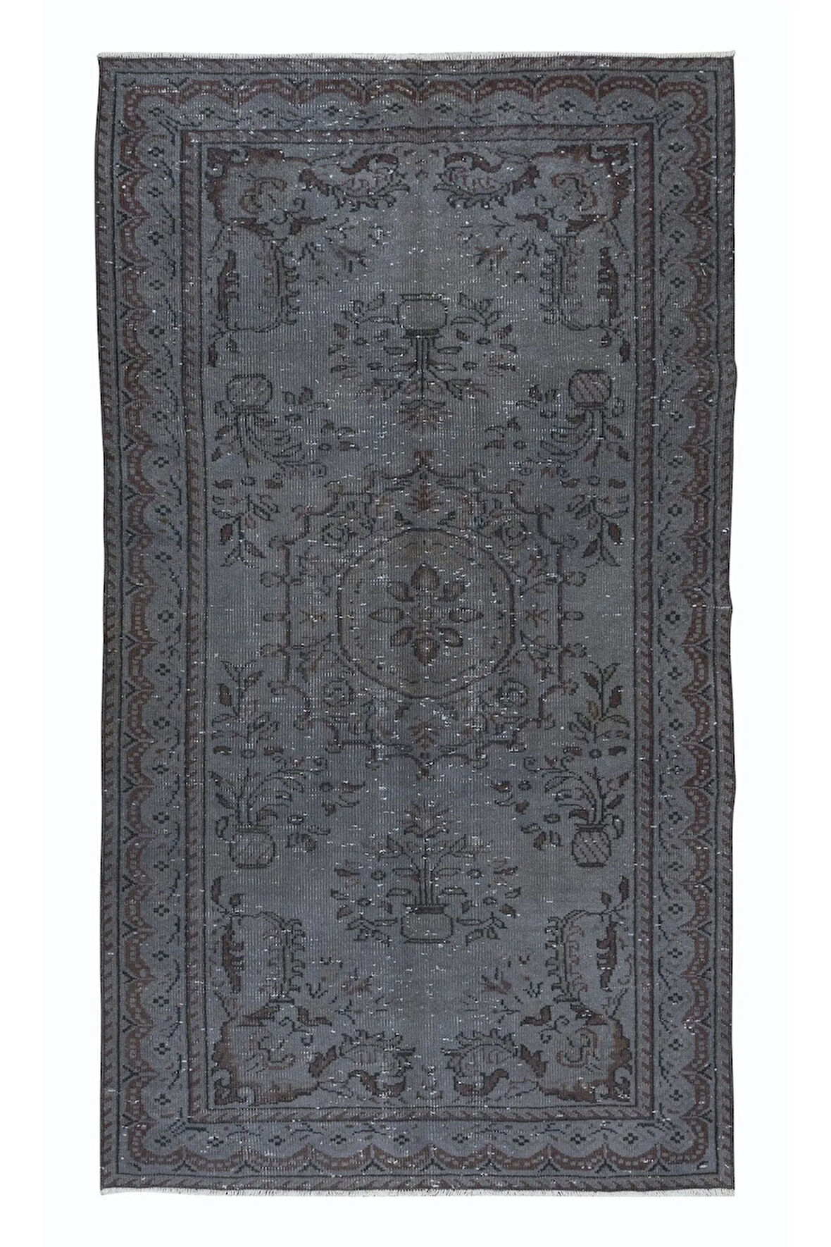 158x267 cm Modern El Yapımı Gri Renkli Türk Halısı, 100% El Dokuması Alan Halısı