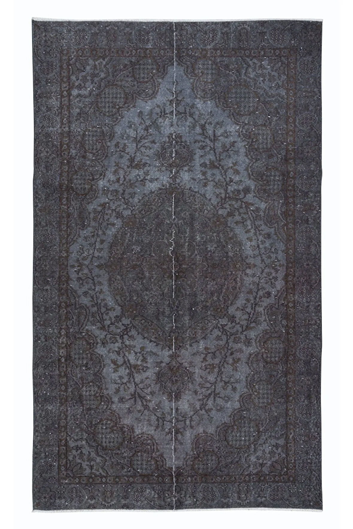 163x264 cm Gri Yenilenmiş Halı, Eski El Dokuması Halı, Ev Dekoru Halı