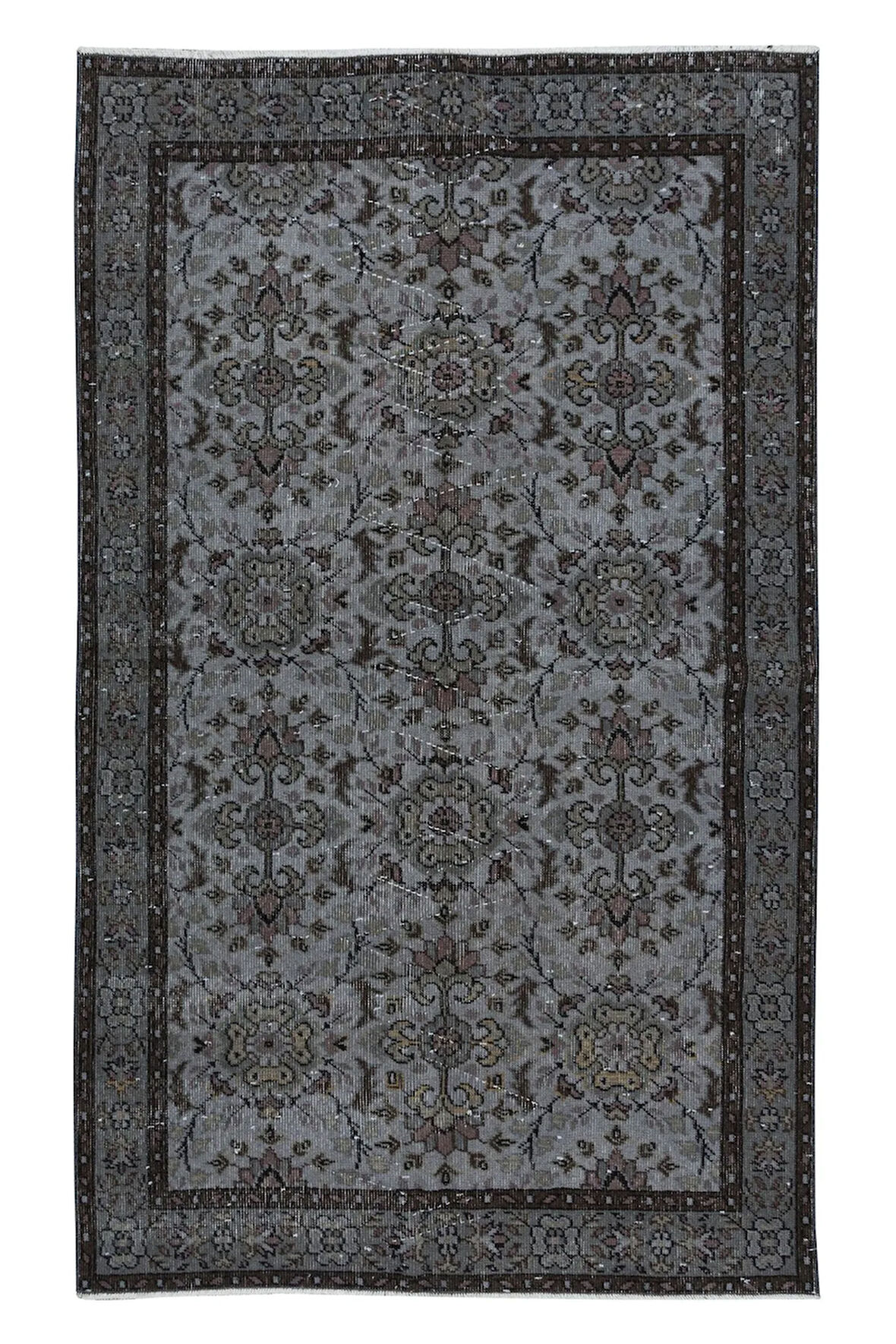 120x200 cm Gri Tonlarda El Dokuması Halı, Modern El Düğümlü Halı, Eski Türk Halısı