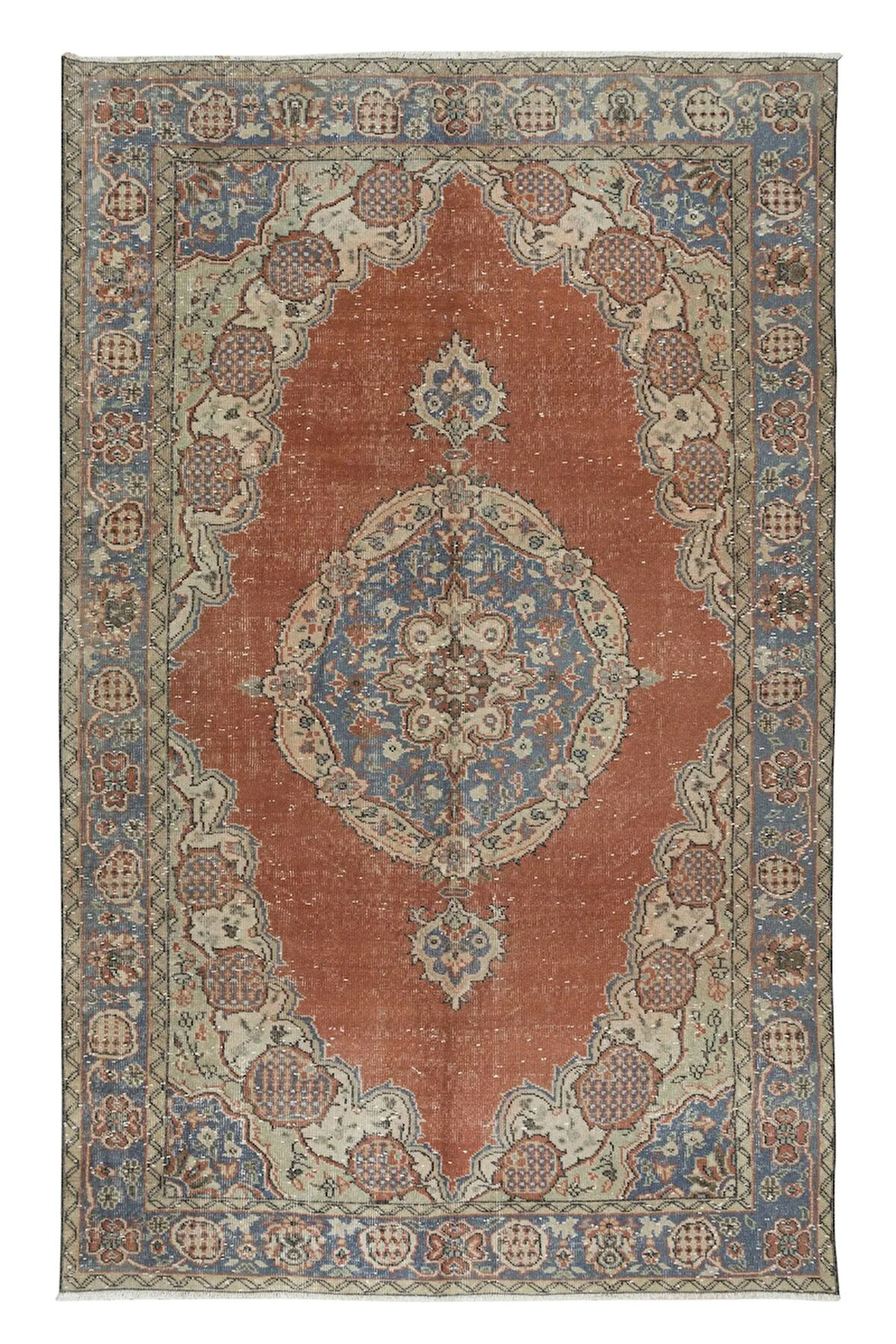 174x276 cm Geleneksel El Düğümlü Türk Halısı. Eski Köy Halısı. Kırmızı, Lacivert ve Bej Renkler