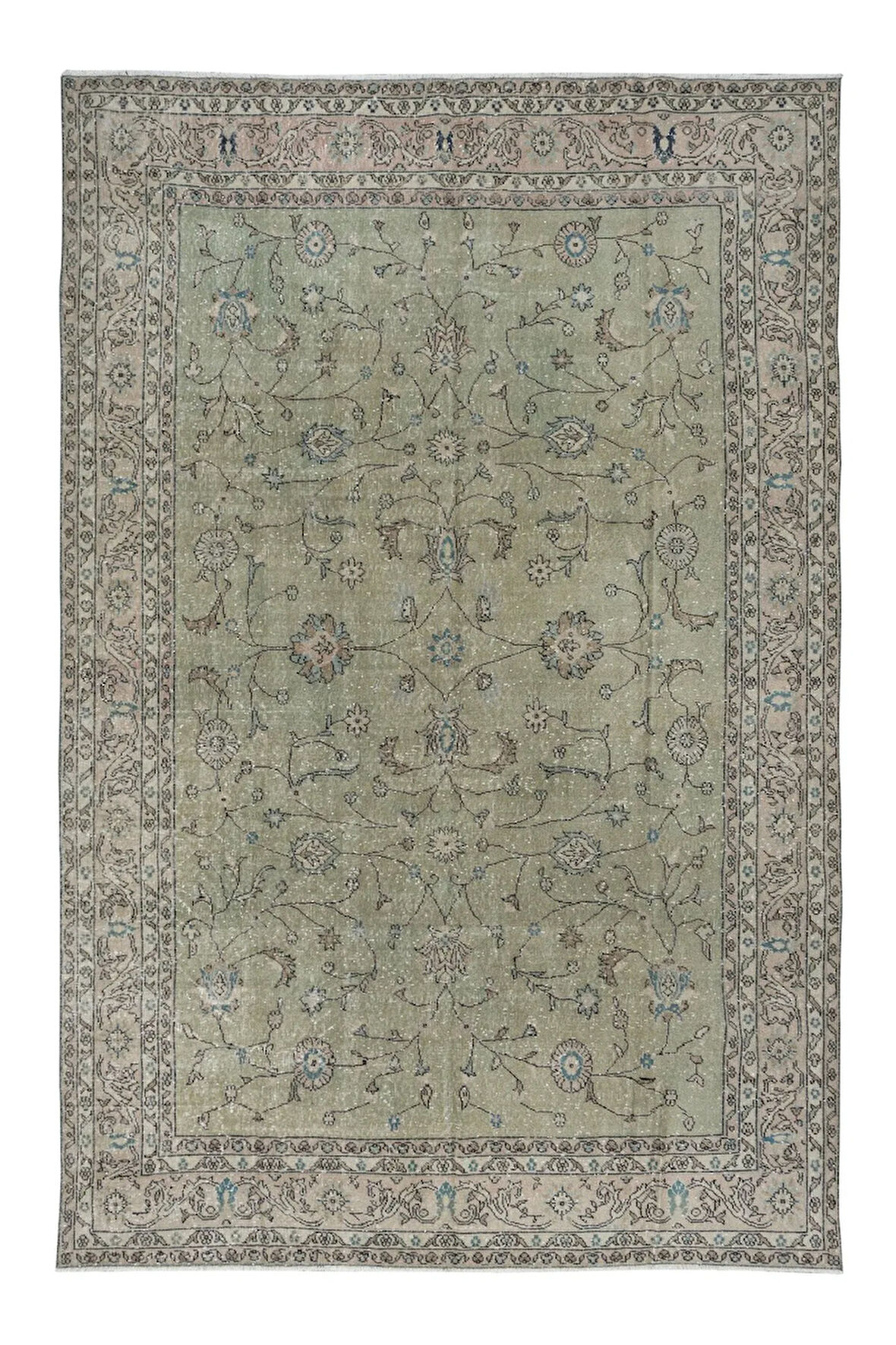 222x339 cm Çağdaş Yeşil Halı, El Düğümlü Mutfak Halısı, El Yapımı Halı