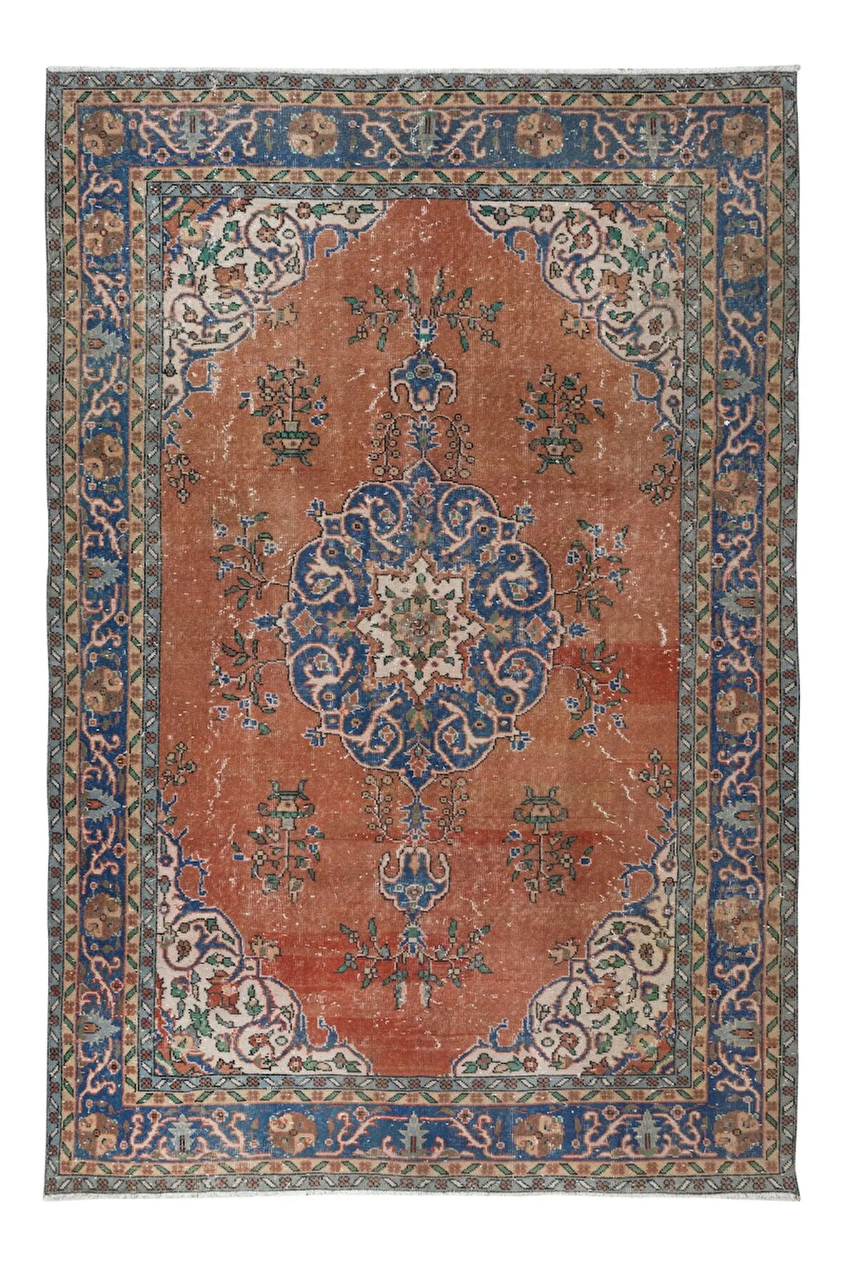 195x287 cm Kırmızı ve Lacivert Madalyonlu Geleneksel Eski El Yapımı Türk Halısı