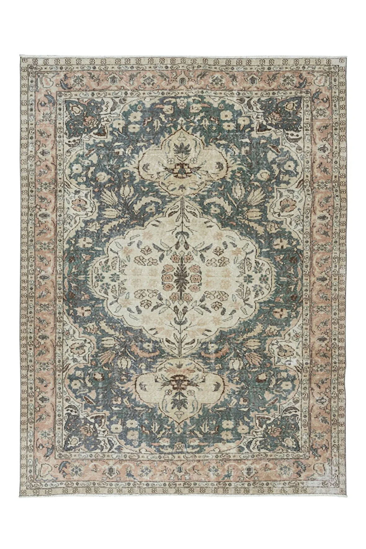 192x257 cm Türünün Tek örneği El Yapımı Eski Alan Halısı, Oturma Odası için Geleneksel Türk Halısı