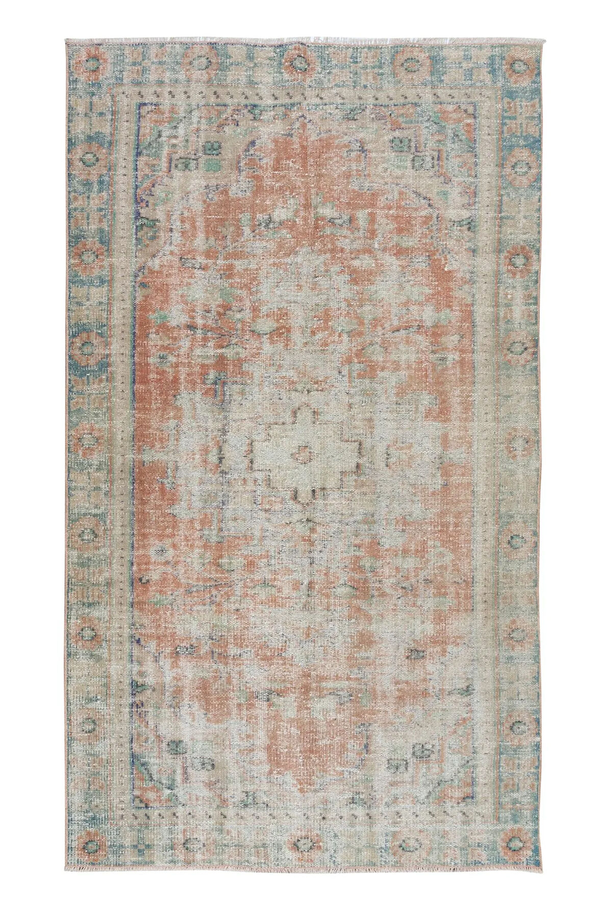 146x250 cm Çiftlik Evi Dekoru için Eskitilmiş Alan Halısı, Eski El Yapımı Anadolu Halısı