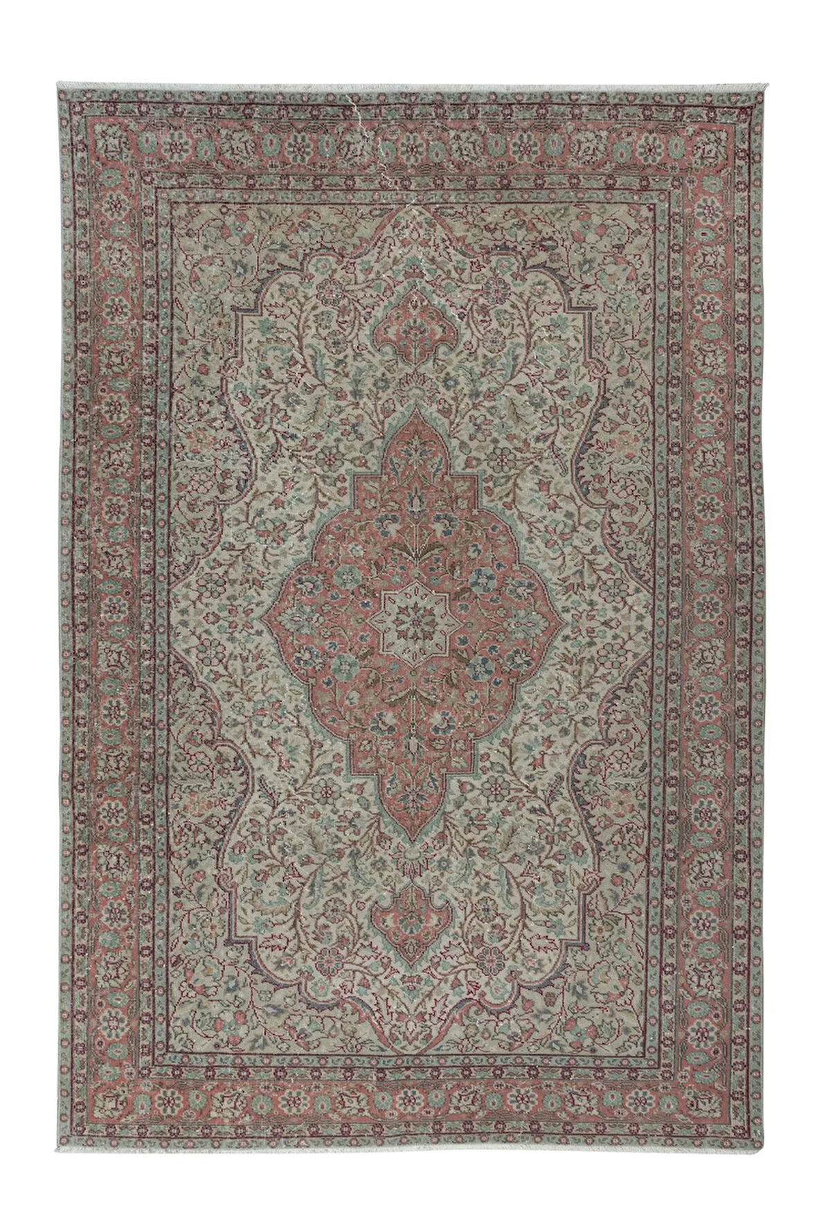223x325 cm Benzersiz Eski Köy Halısı, El Yapımı Türk Madalyonlu Tasarım Halı