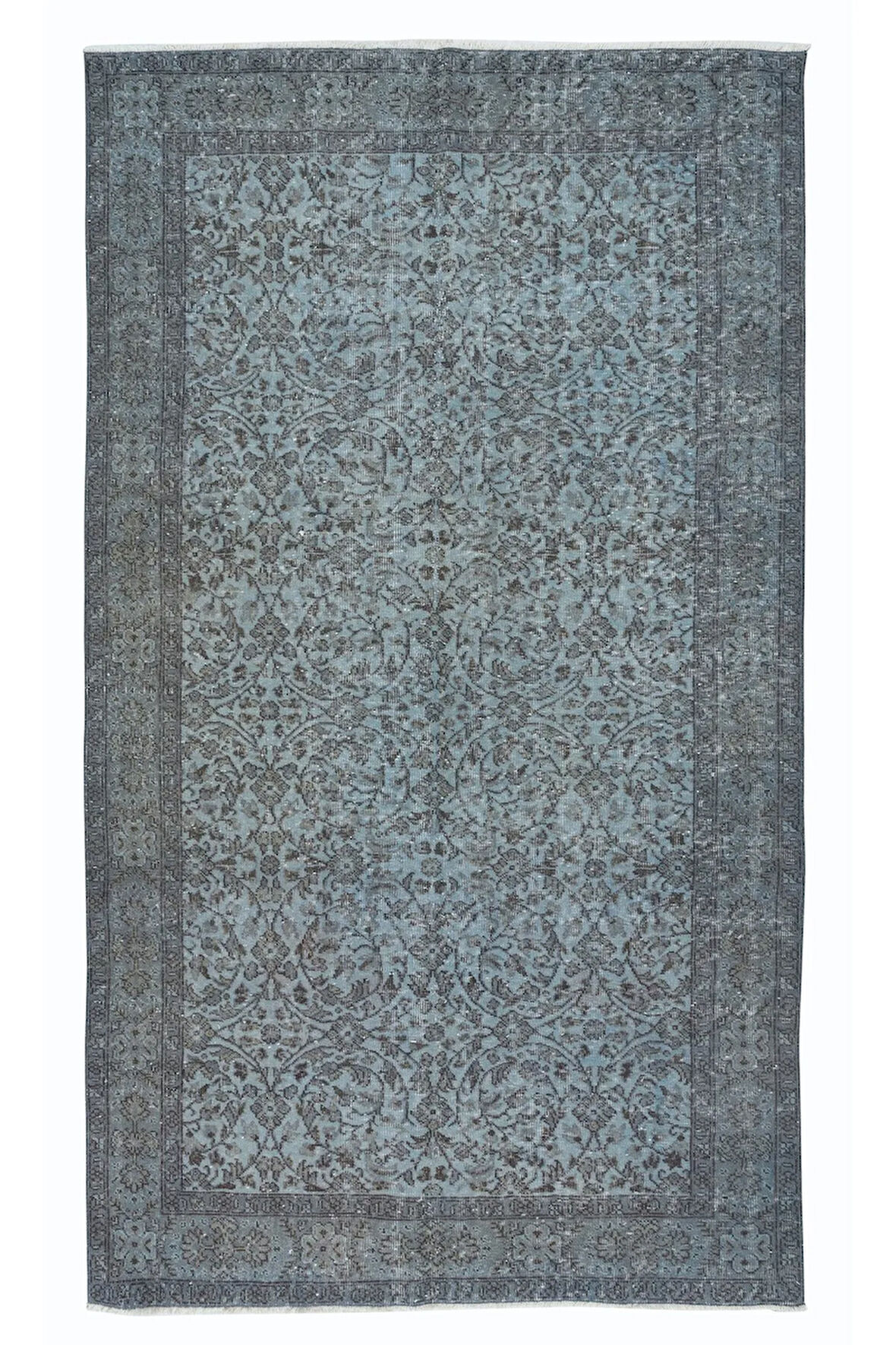 164x276 cm Eski El Yapımı Çiçek Desen Halı, El Dokuma Gökyüzü Mavisi Halı
