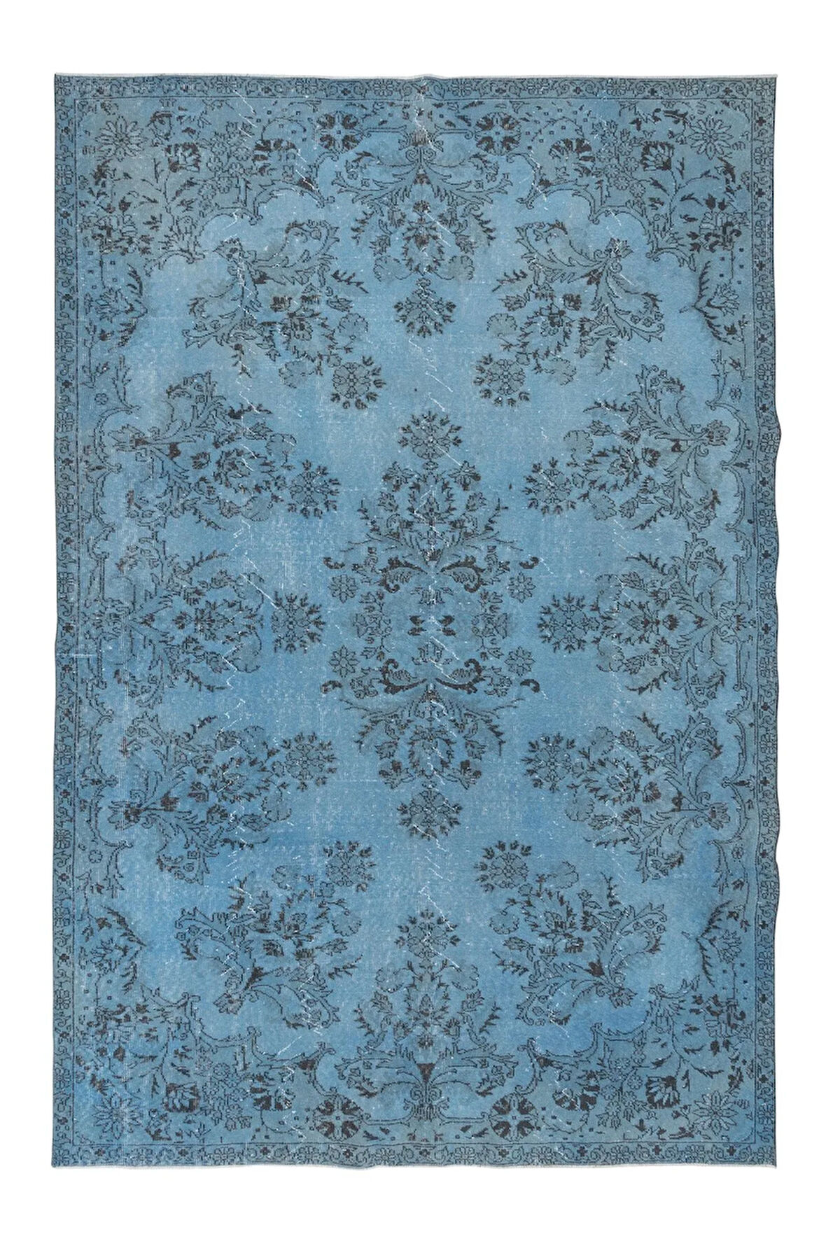 214x321 cm Açık Mavi El dokuması Büyük Halı, El Düğümlü Alan Halısı, Eski Türk Halısı