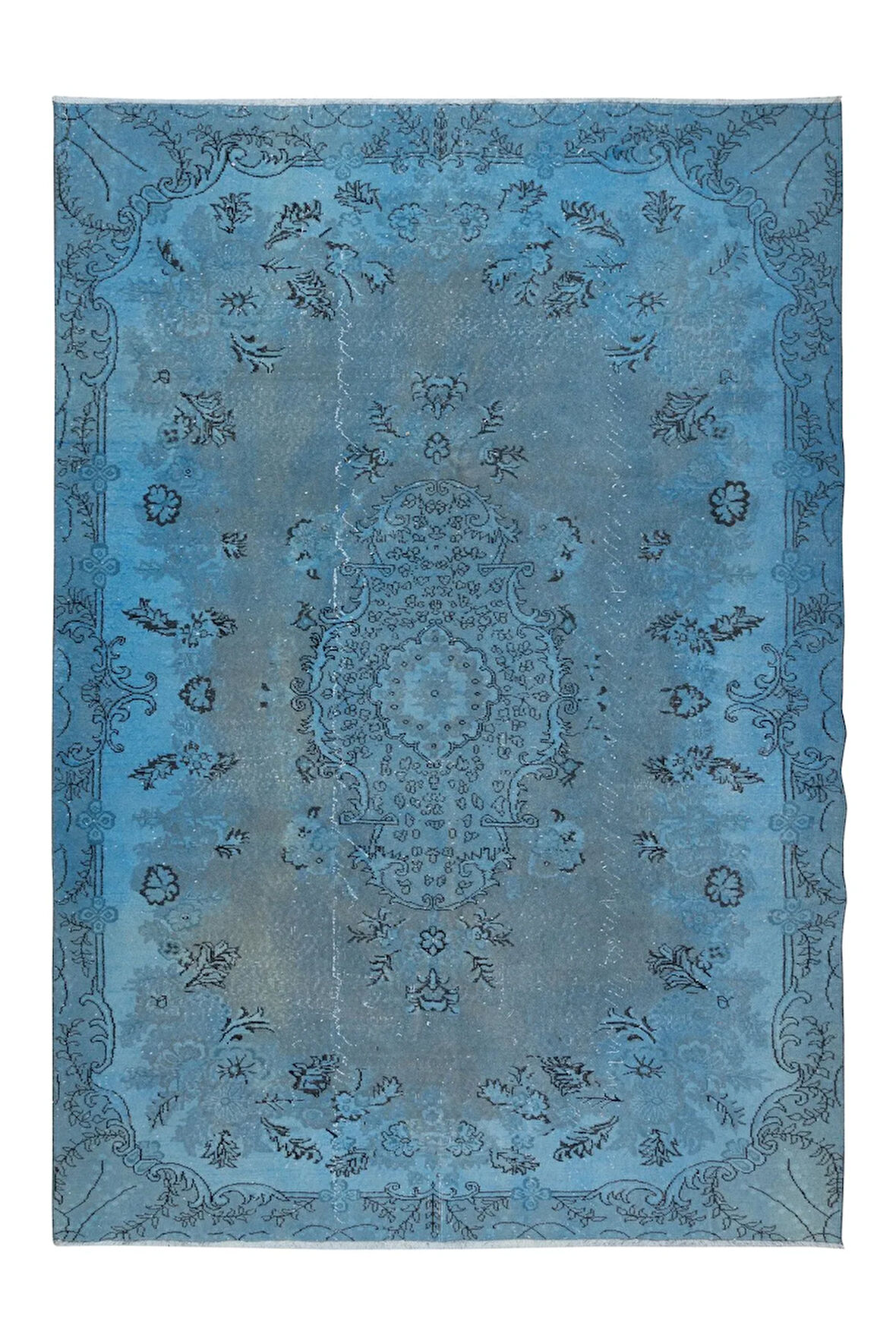 215x306 cm El Düğümlü Açık Mavi Halı, Modern El Dokuması Yün ve Pamuktan Yapılmış Alan Halısı