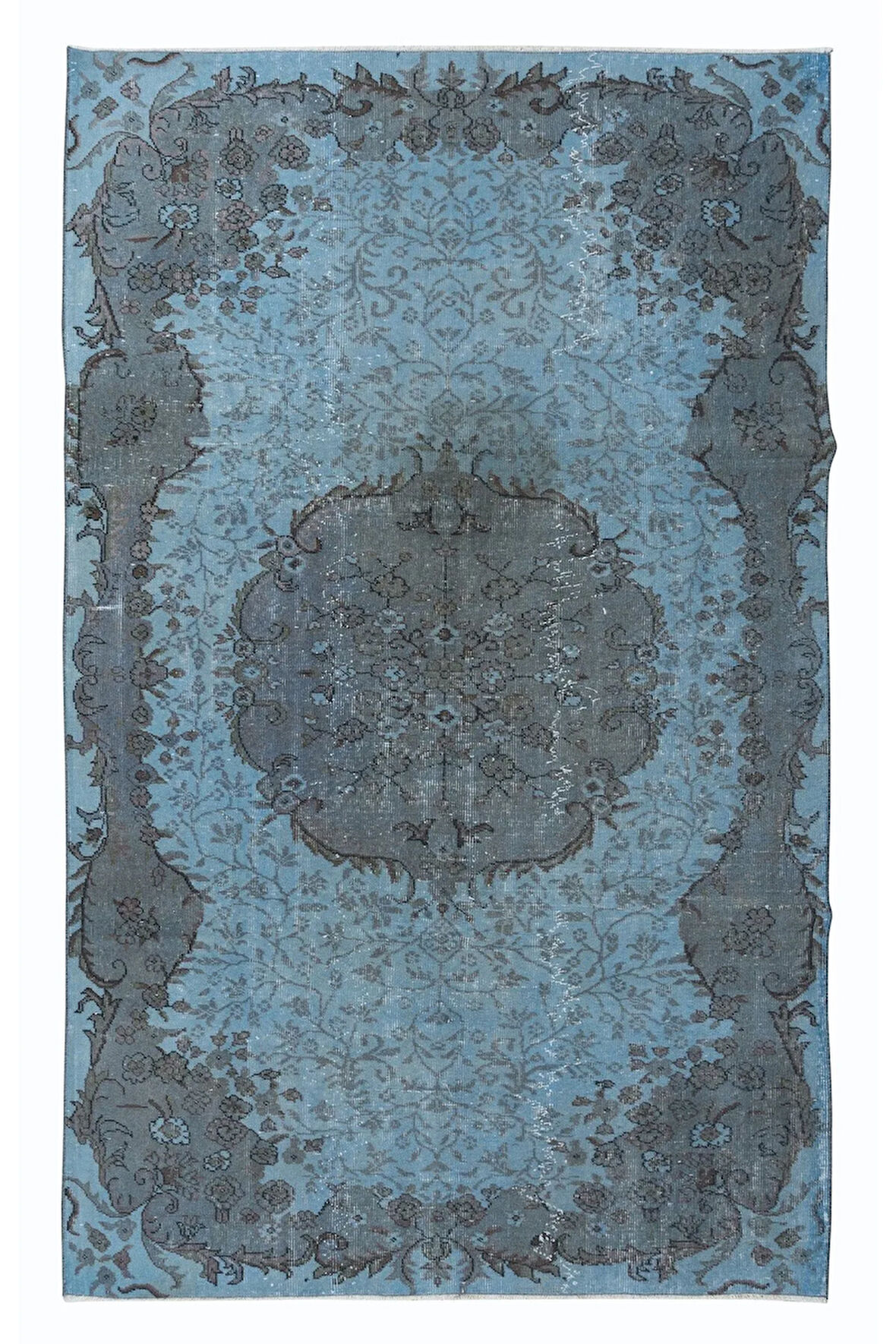 165x258 cm El Düğümlü Mavi Halı, Dekoratif El Dokuması Yün ve Pamuktan Yapılmış Alan Halısı